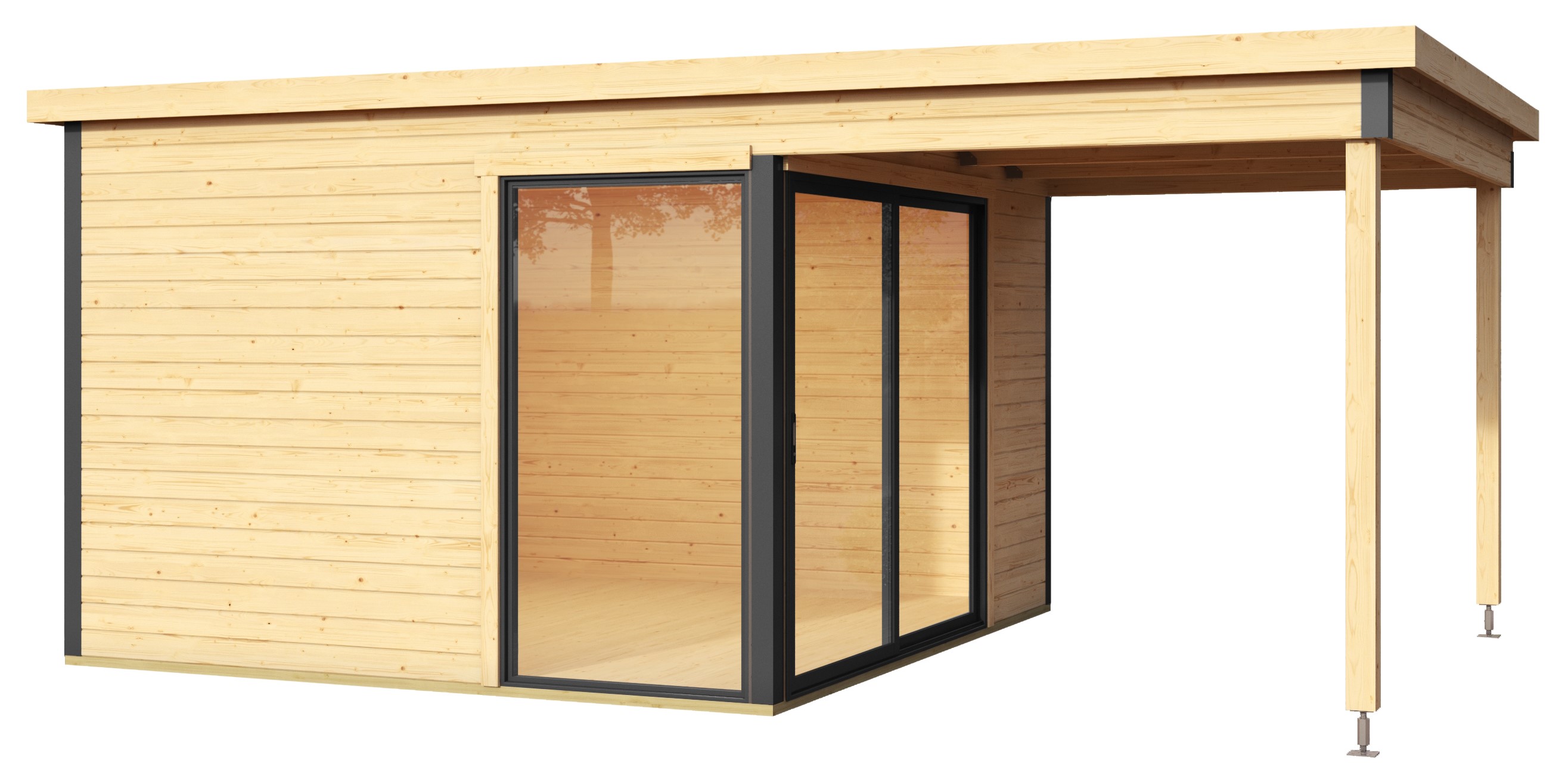 Lasita Maja Domeo 2 Gartenhaus Blockhaus mit Dachverlängerung 44 mm, 300 x 300, Naturbelassen
