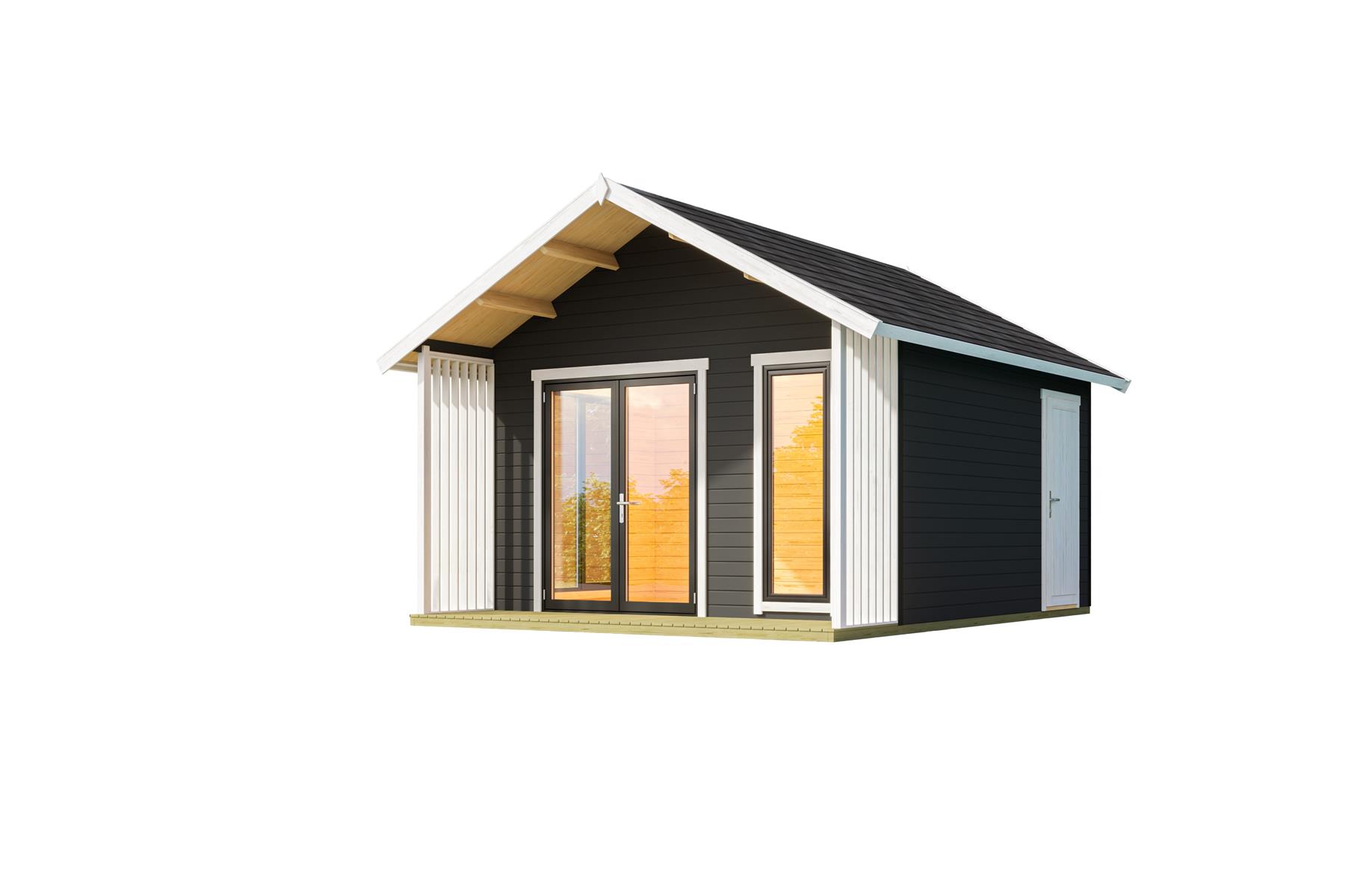 Lasita Maja Murano 1 Set Gartenhaus Blockhaus 44mm 2-Raum, 390x410, Carbongrau