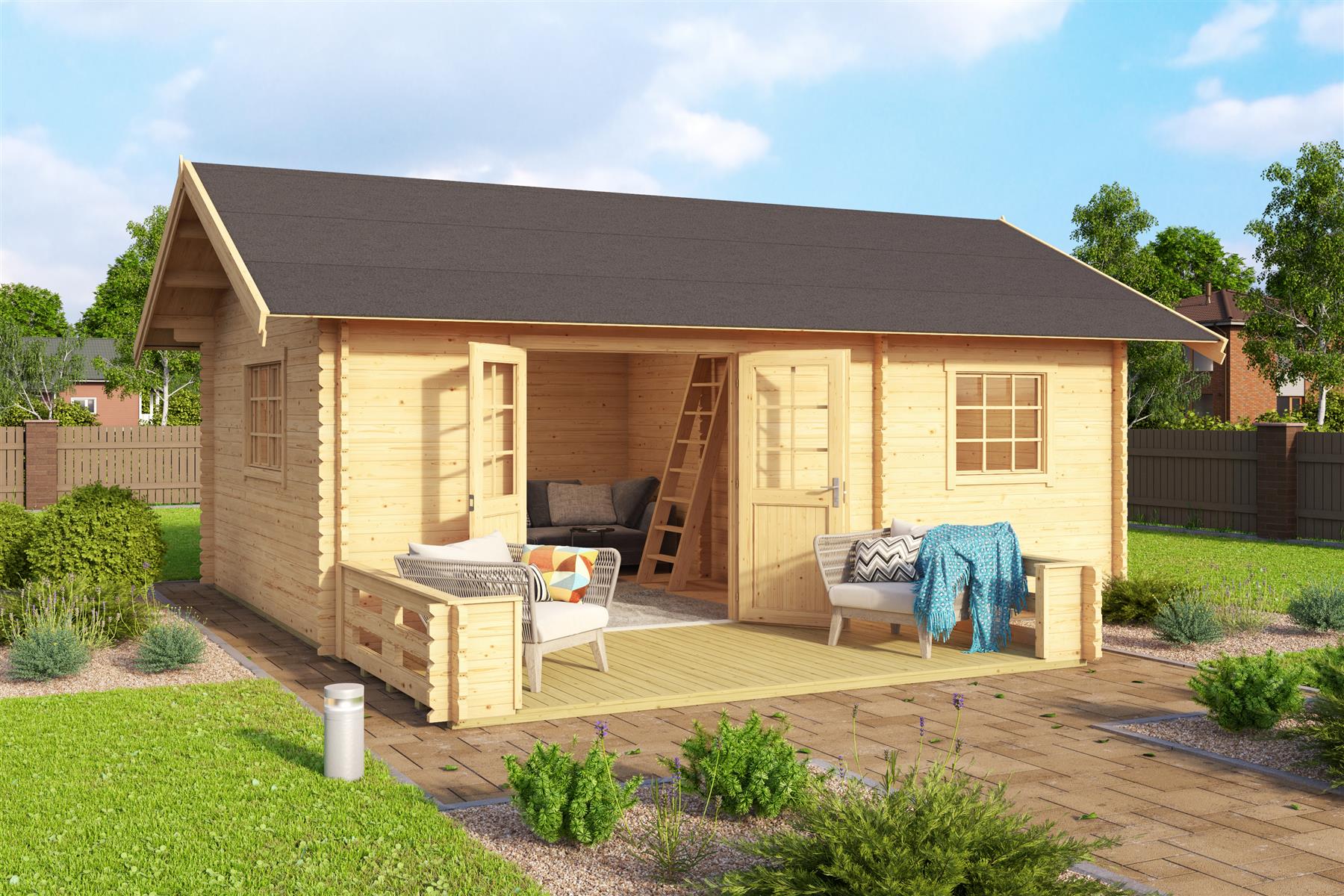 Lasita Maja Caroline Terrasse mit Geländer 40 mm, 365 x 200, Naturbelassen Lasita Maja Caroline Terrasse mit Geländer 40 mm, 365 x 200, Naturbelassen