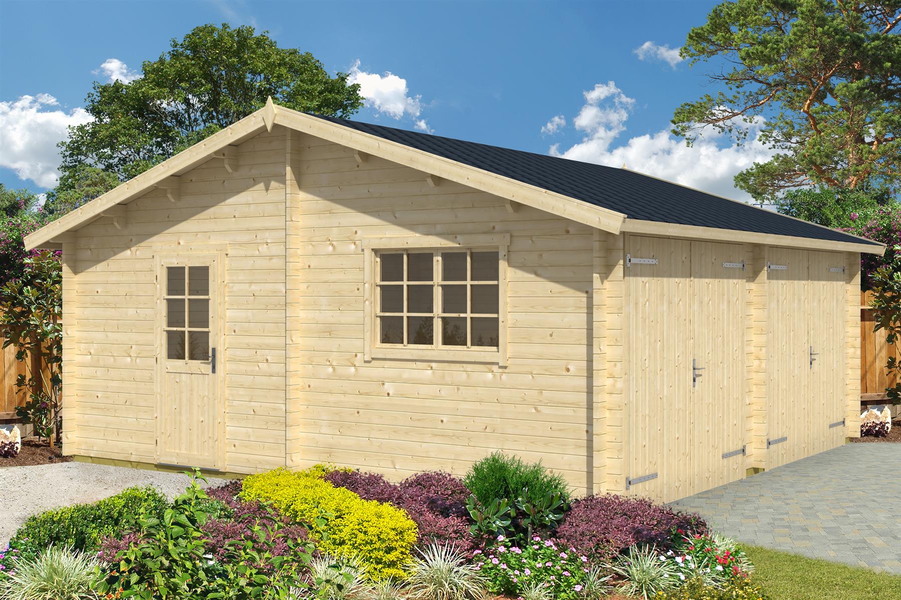 Lasita Maja Falkland Set mit Holztor Garage 44 mm, 575 x 575, Naturbelassen Lasita Maja Falkland Set mit Holztor Garage 44 mm, 575 x 575, Naturbelassen