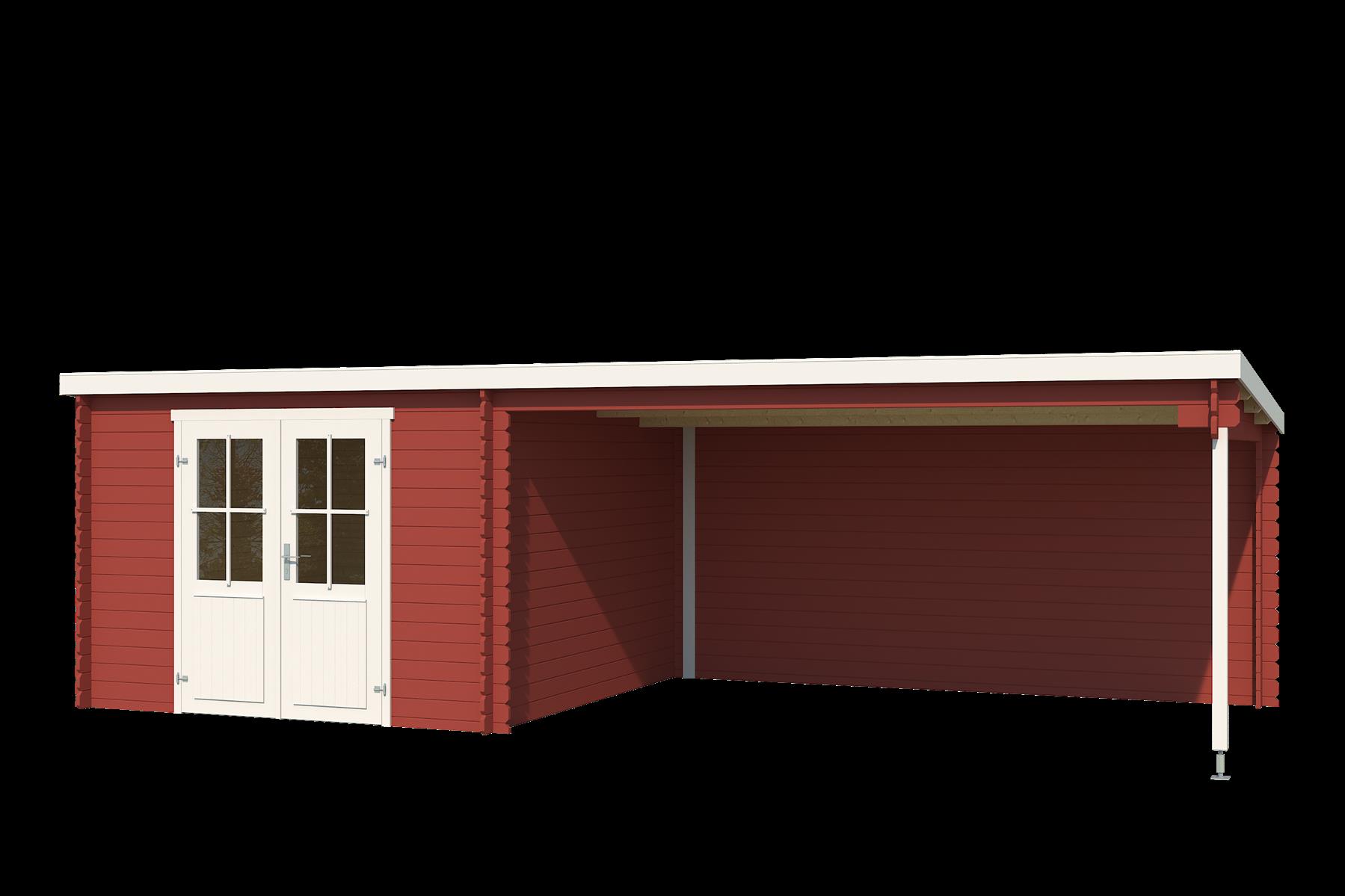 Lasita Maja St Louis Holz-Gartenhaus Blockhaus mit Anbau 28mm, 681x292, Schwedenrot