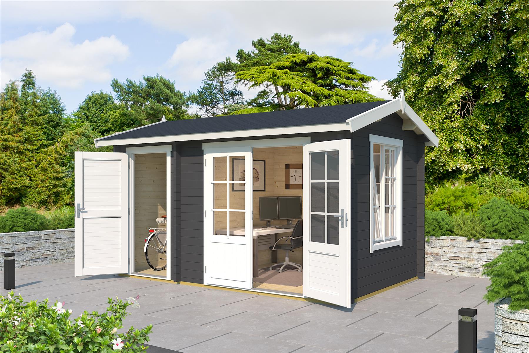 Lasita Maja Wrexham 1 Gartenhaus Blockhaus 44 mm 2-Raum, 390 x 240, Carbongrau Lasita Maja Wrexham 1 Gartenhaus Blockhaus 44 mm 2-Raum, 390 x 240, Carbongrau