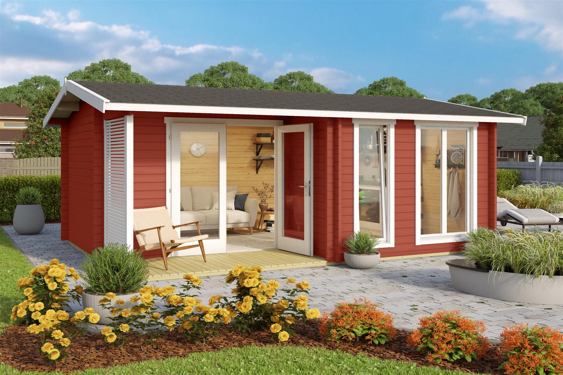 Lasita Maja Brighton 44 Gartenhaus Blockhaus 44 mm mit Terrasse, 520 x 370, Schwedenrot Lasita Maja Brighton 44 Gartenhaus Blockhaus 44 mm mit Terrasse, 520 x 370, Schwedenrot