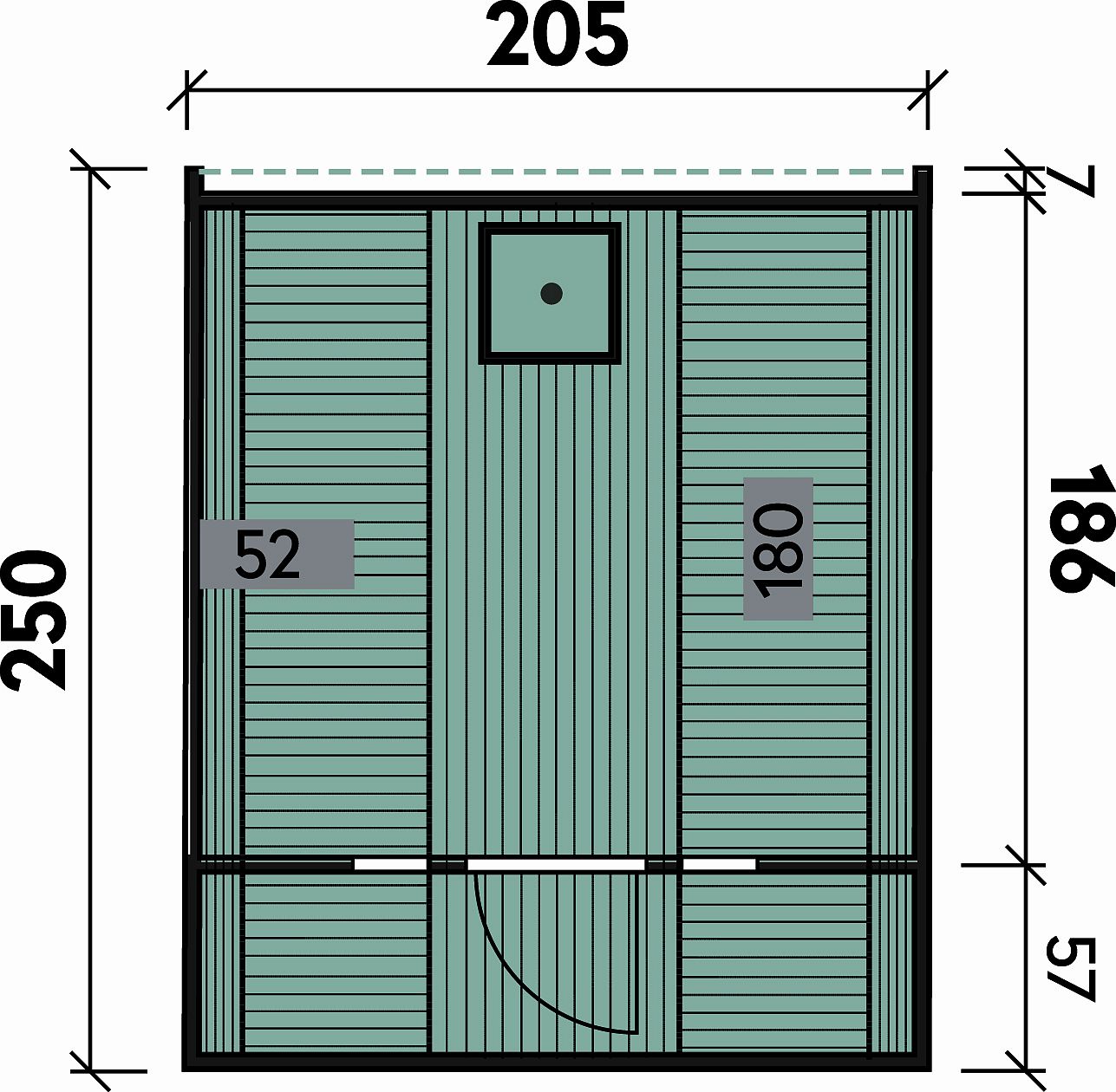 Saunafass Sila 2125 montiert mit roten Dachschindeln - Ø205 x 250