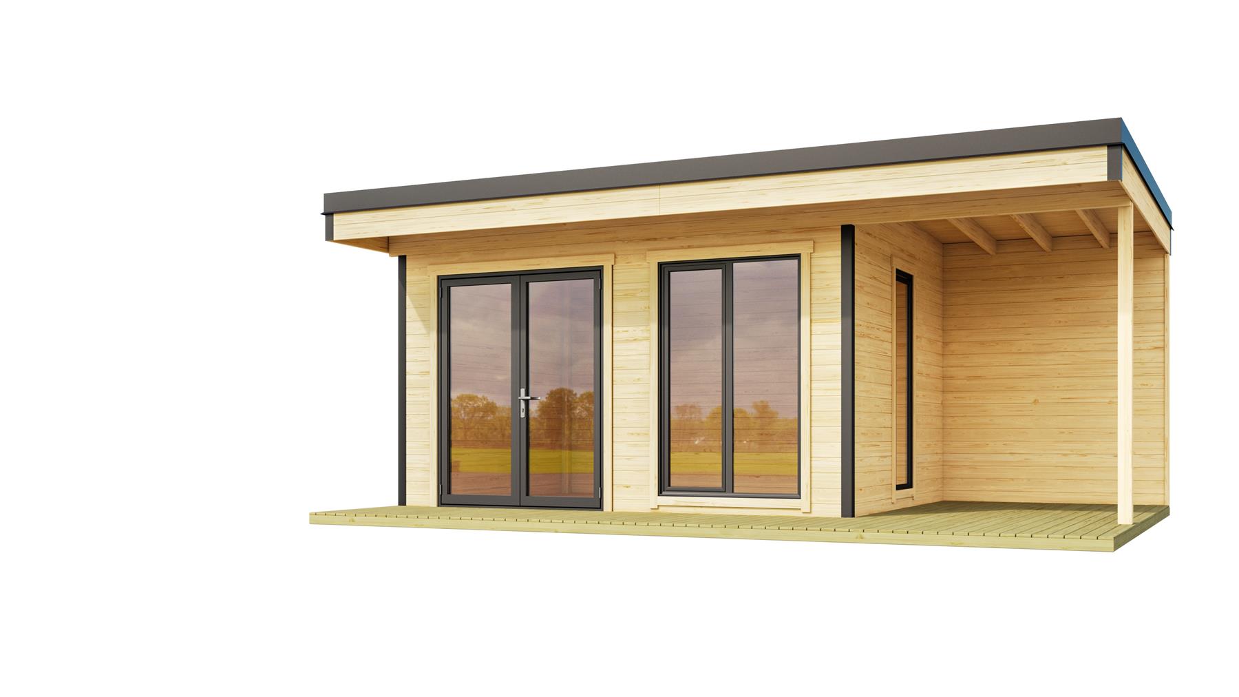 Lasita Maja Domeo 7 Gartenhaus Blockhaus 44 mm mit Anbau, 400 x 300, Naturbelassen