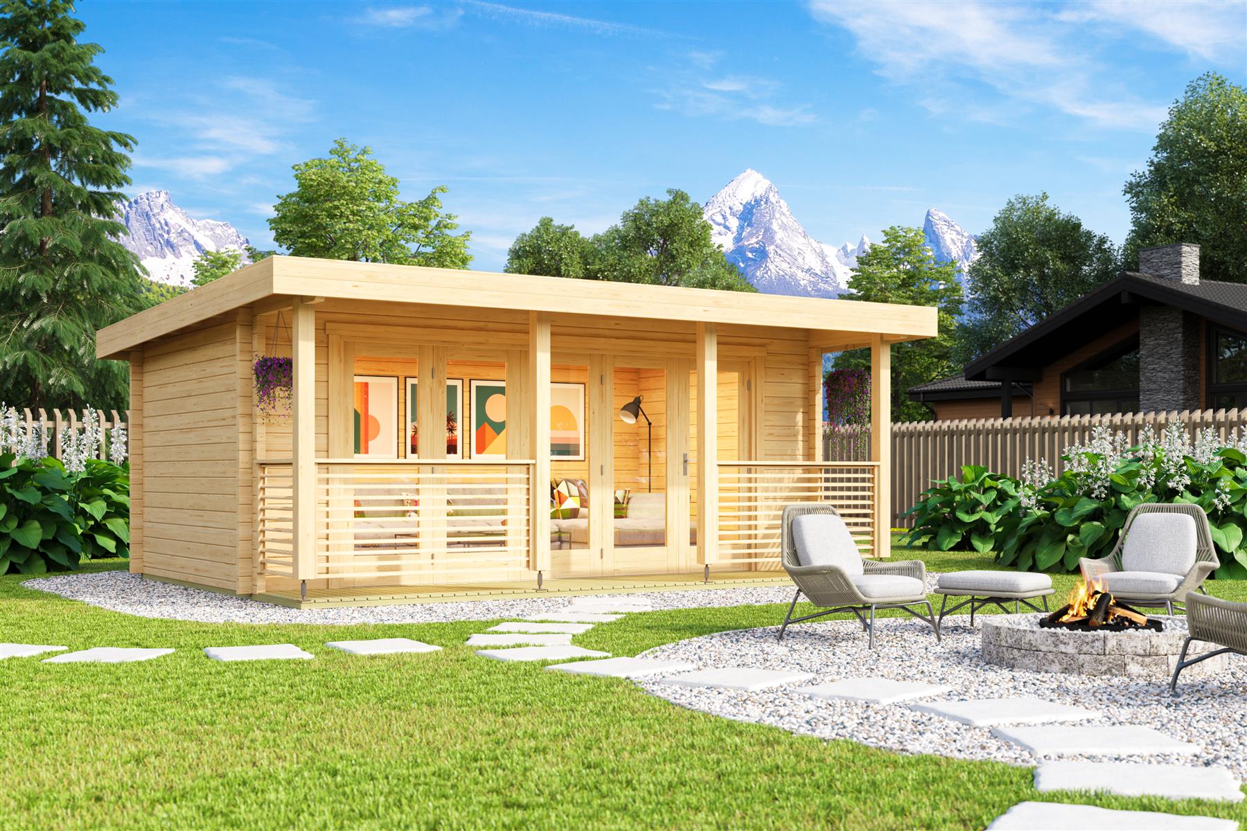 Lasita Maja Liverpool 1 Ferienhaus 44mm, Terrasse mit Geländer, 550x300, Naturbelassen Lasita Maja Liverpool 1 Ferienhaus 44mm, Terrasse mit Geländer, 550x300, Naturbelassen