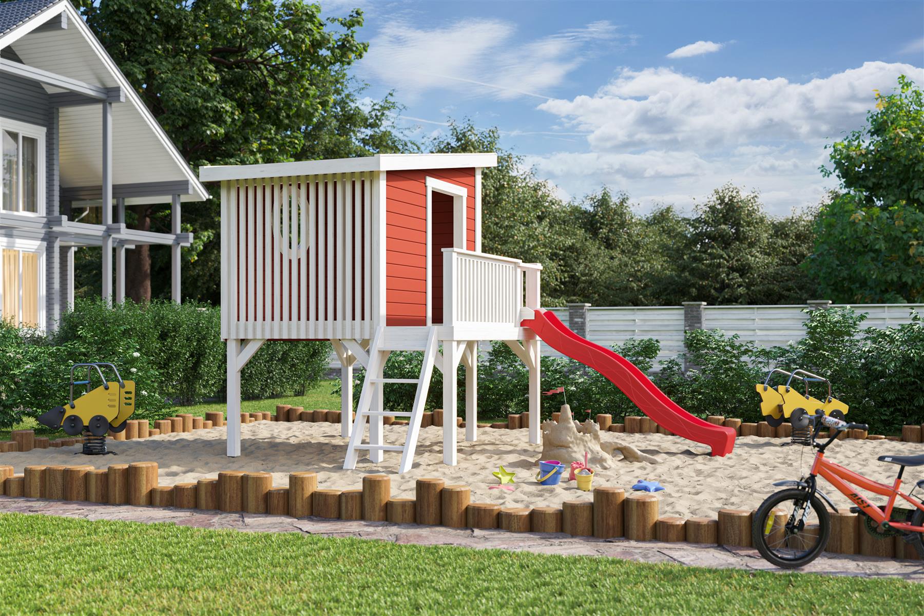 Lasita Maja Tivoli 1 (inkl.Rutsche in Rot) Kinderspielhaus 19mm, Fundamentmass 160 x 230, Schwedenrot