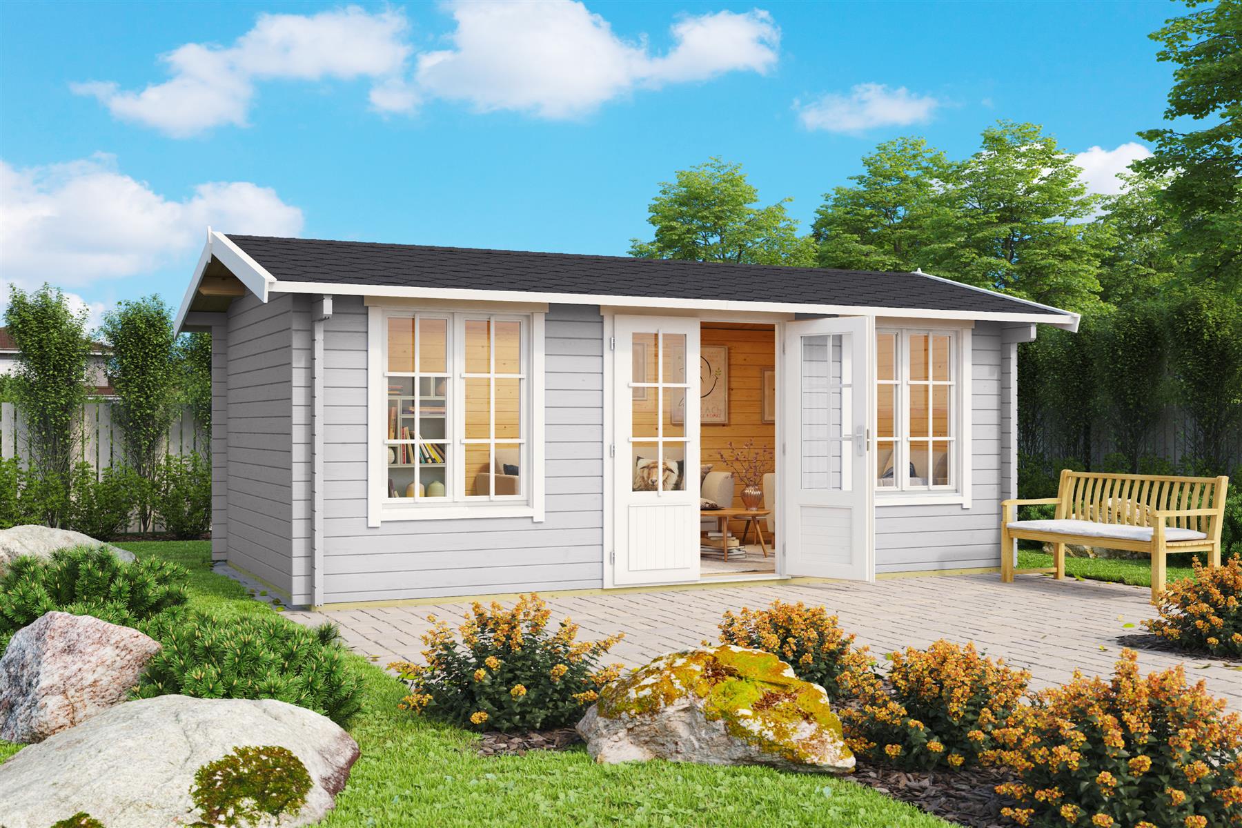 Lasita Maja Pembrokeshire 53 Gartenhaus Blockhaus 44 mm, 480 x 280, Lichtgrau Lasita Maja Pembrokeshire 53 Gartenhaus Blockhaus 44 mm, 480 x 280, Lichtgrau