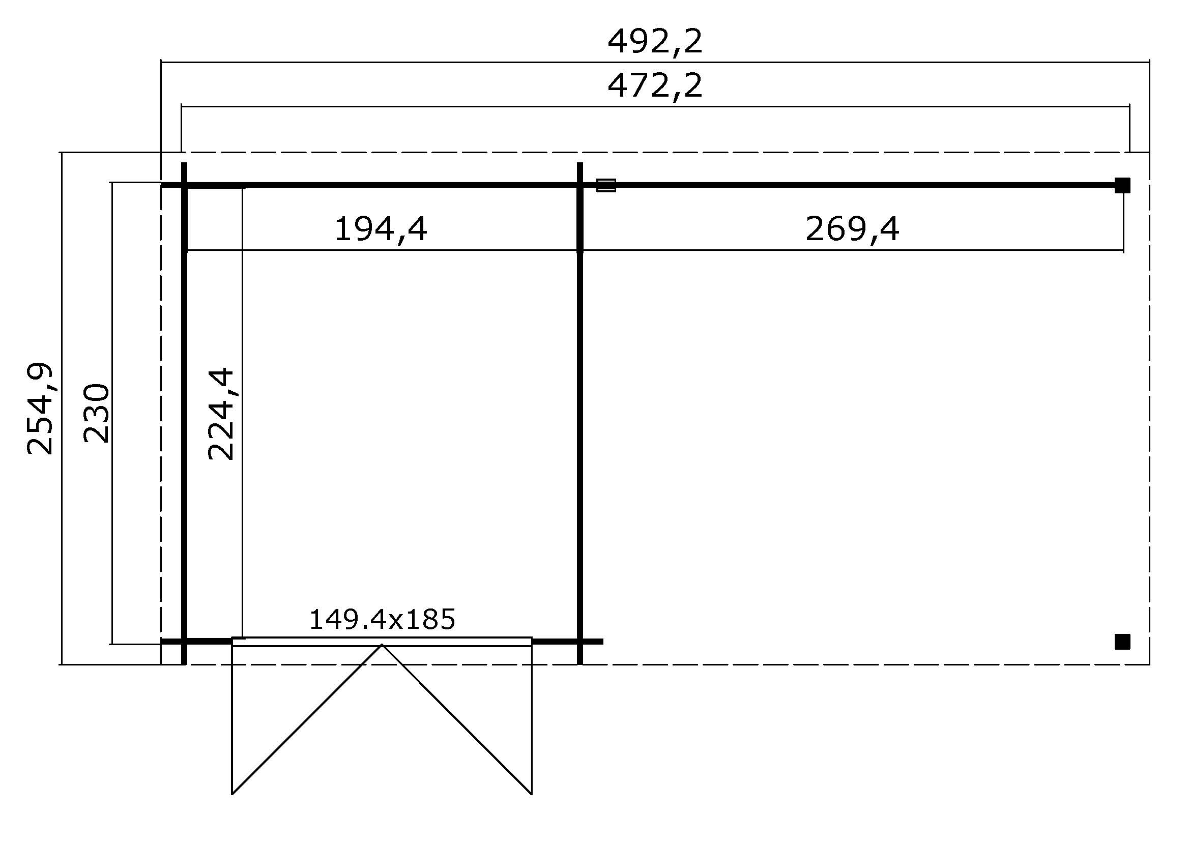 Lasita Maja Long Beach Holz-Gartenhaus Blockhaus 28mm Anbau,  472x230, Carbongrau