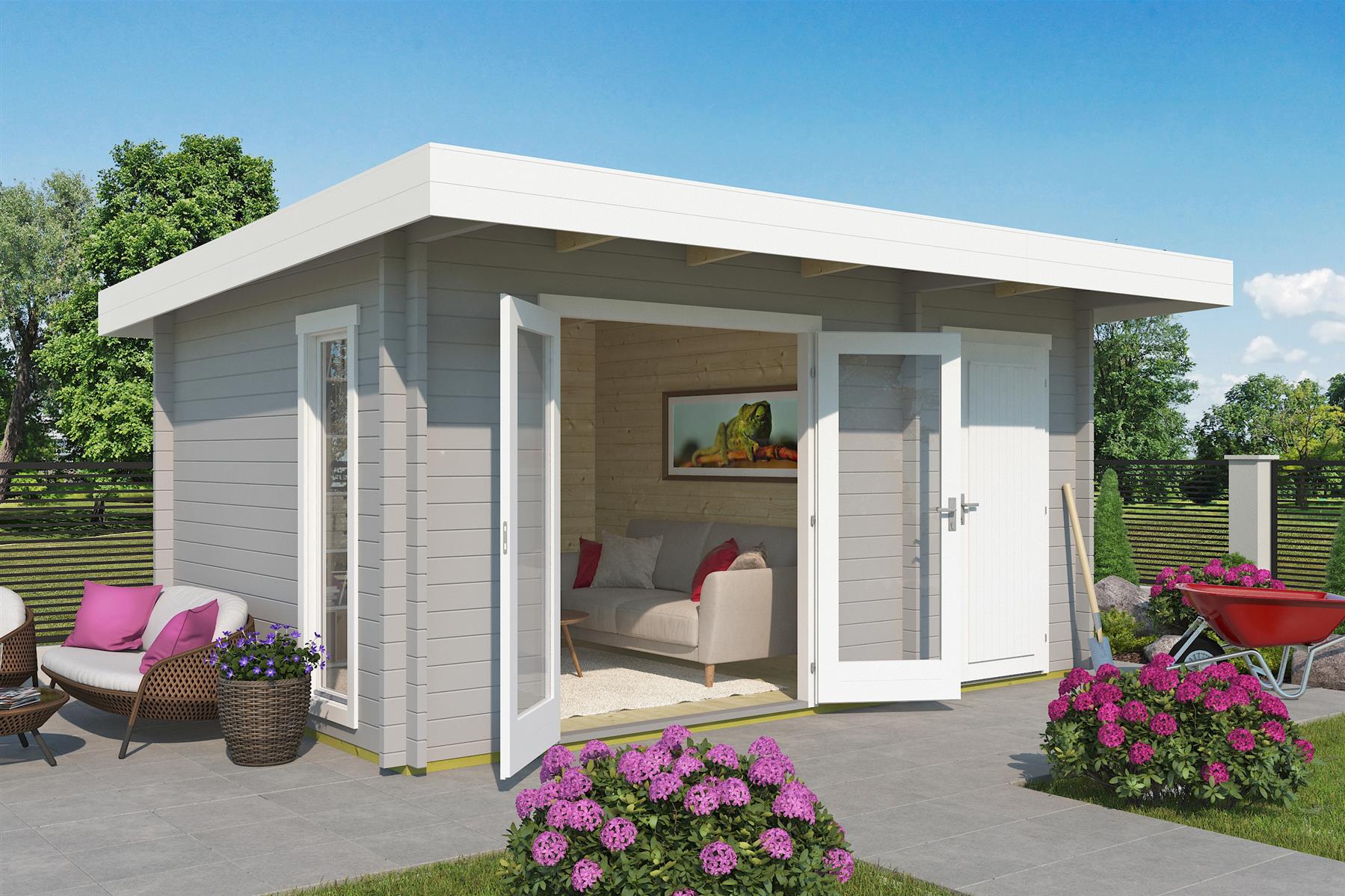 Lasita Maja Chameleon 44 Gartenhaus Blockhaus 44 mm 2-Raum, 450 x 300, Lichtgrau Lasita Maja Chameleon 44 Gartenhaus Blockhaus 44 mm 2-Raum, 450 x 300, Lichtgrau
