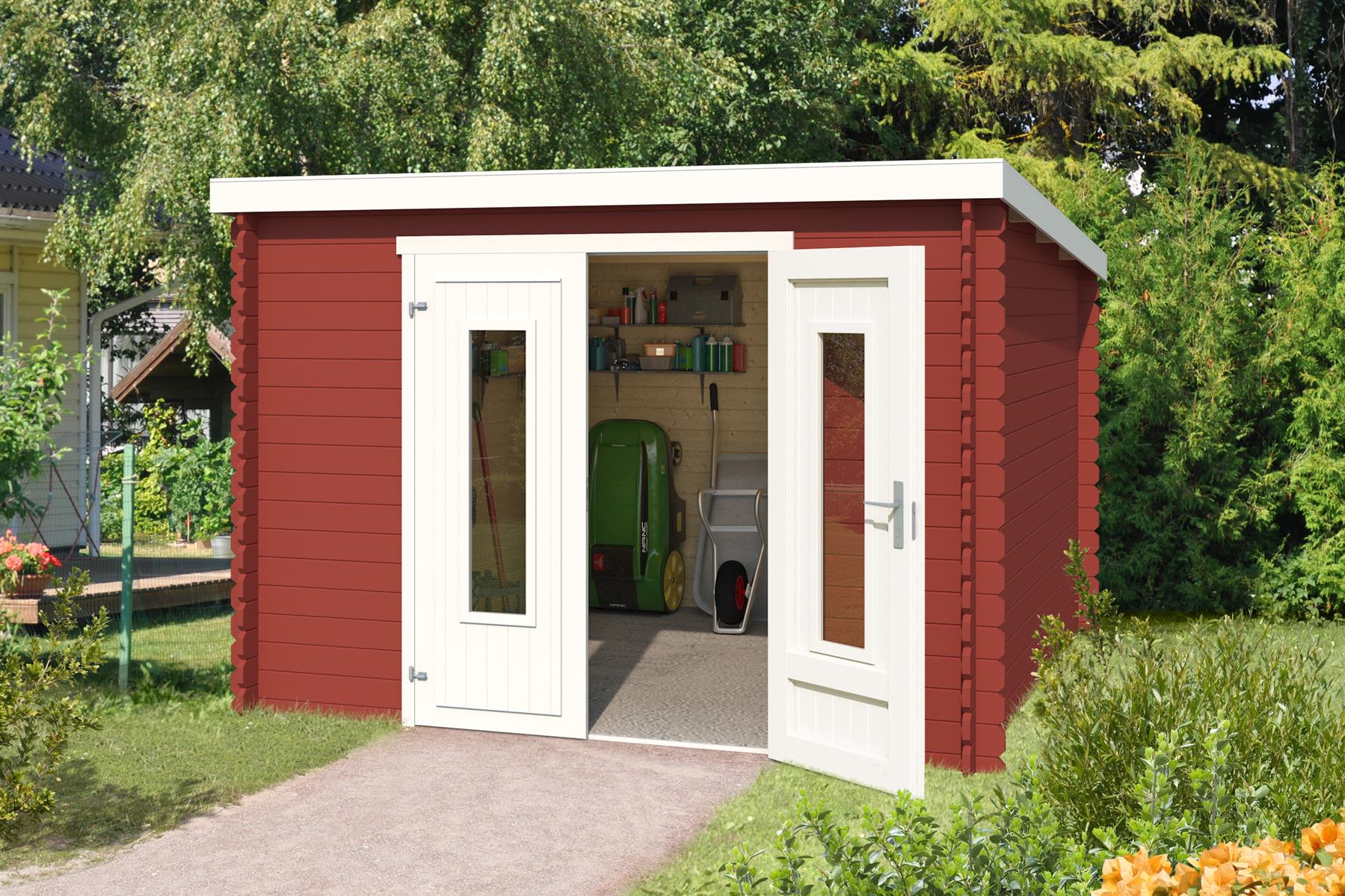 Lasita Maja Sacramento Holz-Gartenhaus Blockhaus 28mm, 292x292, Schwedenrot