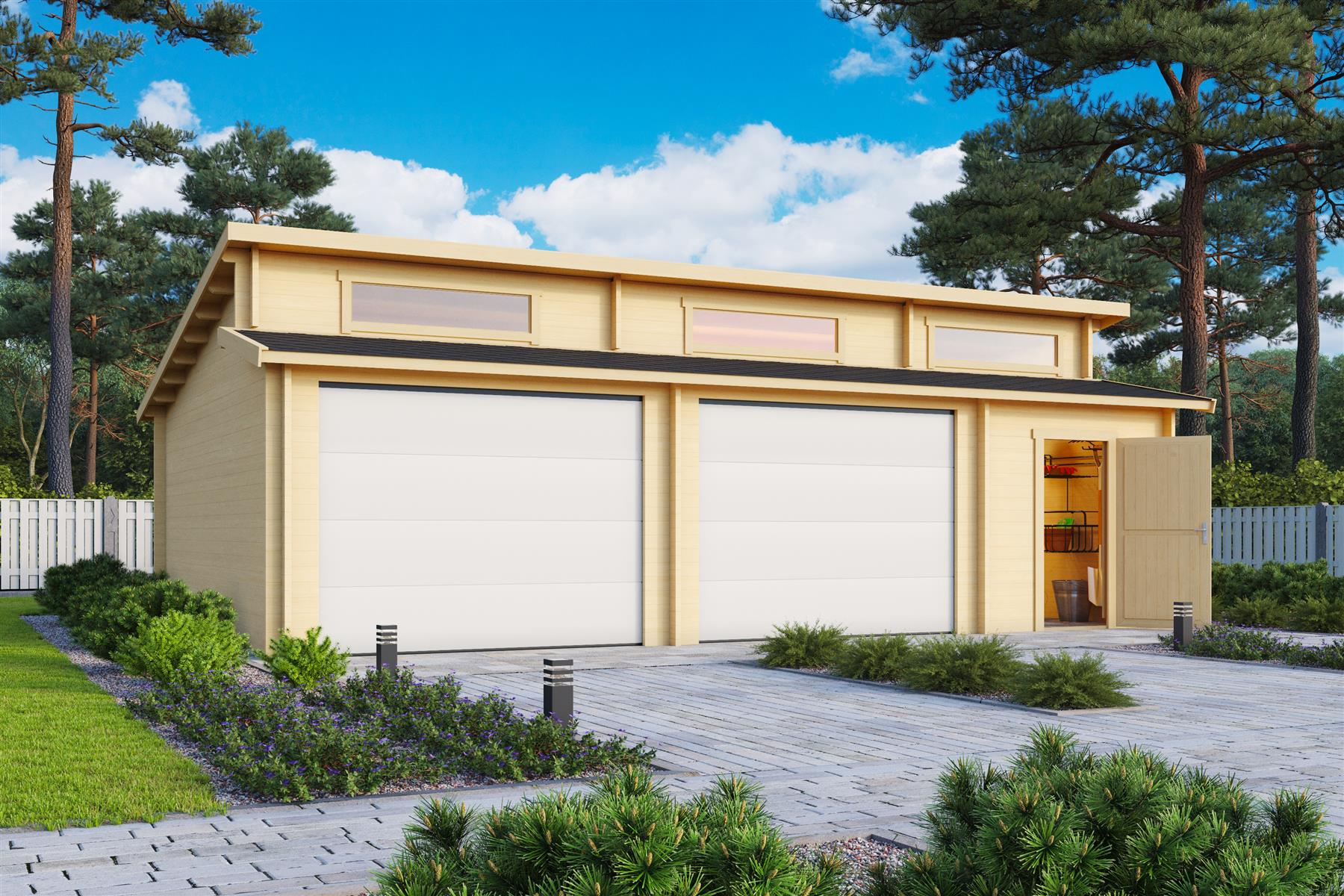 Lasita Maja Hawaii Set mit Sektionaltor Garage 44 mm 2-Raum, 780 x 520, Naturbelassen Lasita Maja Hawaii Set mit Sektionaltor Garage 44 mm 2-Raum, 780 x 520, Naturbelassen