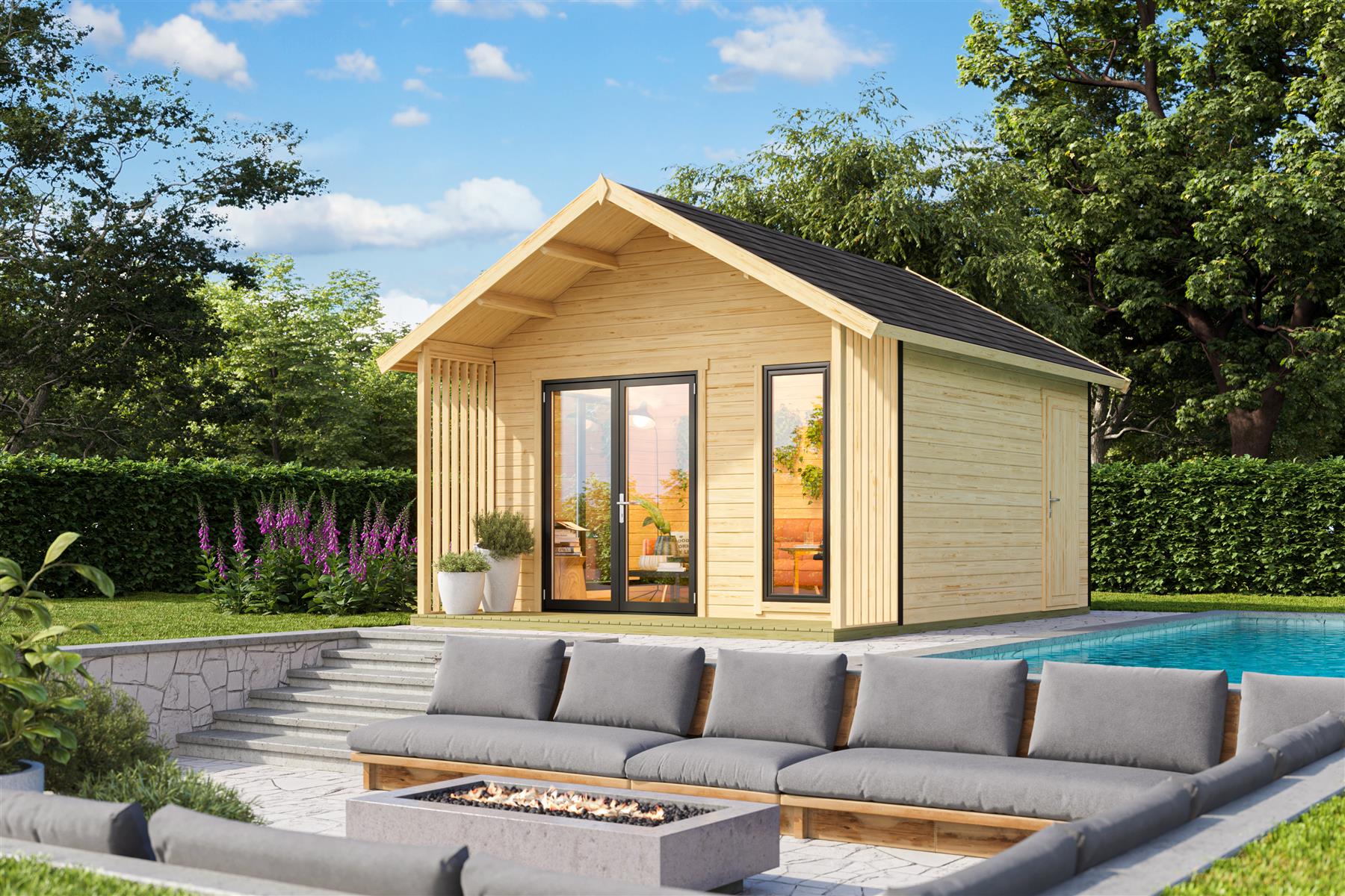 Lasita Maja Murano 1 Set Gartenhaus Blockhaus 44mm 2-Raum, 390x410, Naturbelassen Lasita Maja Murano 1 Set Gartenhaus Blockhaus 44mm 2-Raum, 390x410, Naturbelassen