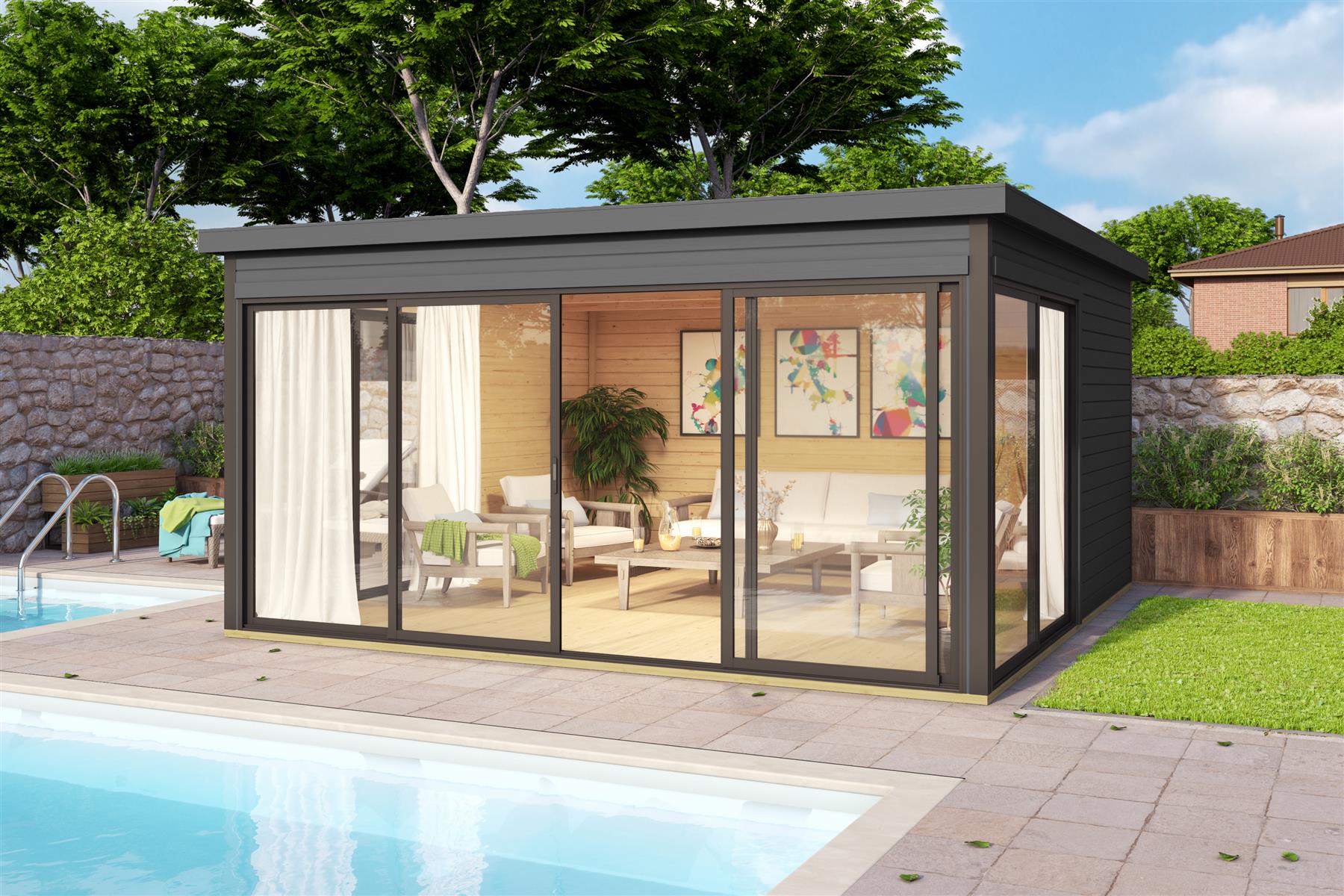 Lasita Maja Domeo 5 Gartenhaus Blockhaus 44 mm, 418 x 418, Carbongrau Lasita Maja Domeo 5 Gartenhaus Blockhaus 44 mm, 418 x 418, Carbongrau