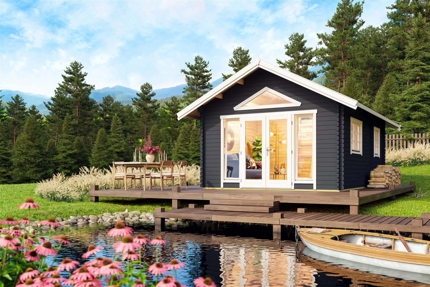 Lasita Maja Caroline 2.2 Gartenhaus Blockhaus 40 mm 3-Raum und Schlafboden, 390 x 575, Carbongrau Lasita Maja Caroline 2.2 Gartenhaus Blockhaus 40 mm 3-Raum und Schlafboden, 390 x 575, Carbongrau