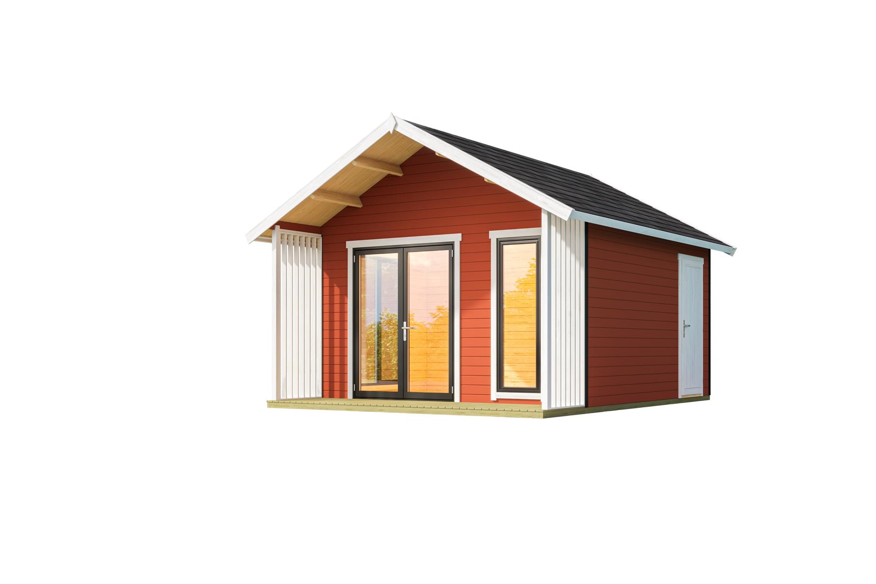 Lasita Maja Murano 1 Set Gartenhaus Blockhaus 44mm 2-Raum, 390x410, Schwedenrot