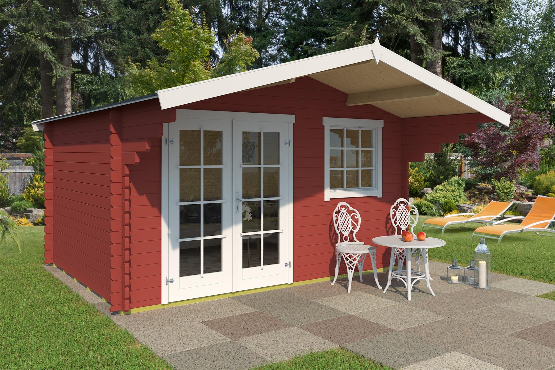 Lasita Maja Orlando 34 Holz-Gartenhaus Blockhaus 34mm, 380x280, Schwedenrot