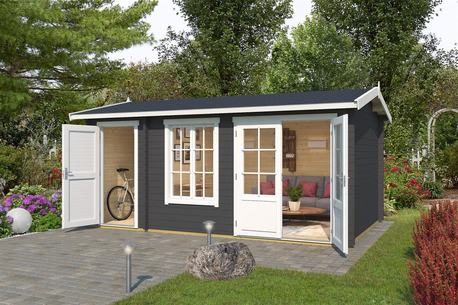 Lasita Maja Wrexham 2 Gartenhaus Blockhaus 44 mm, 485 x 300, Carbongrau