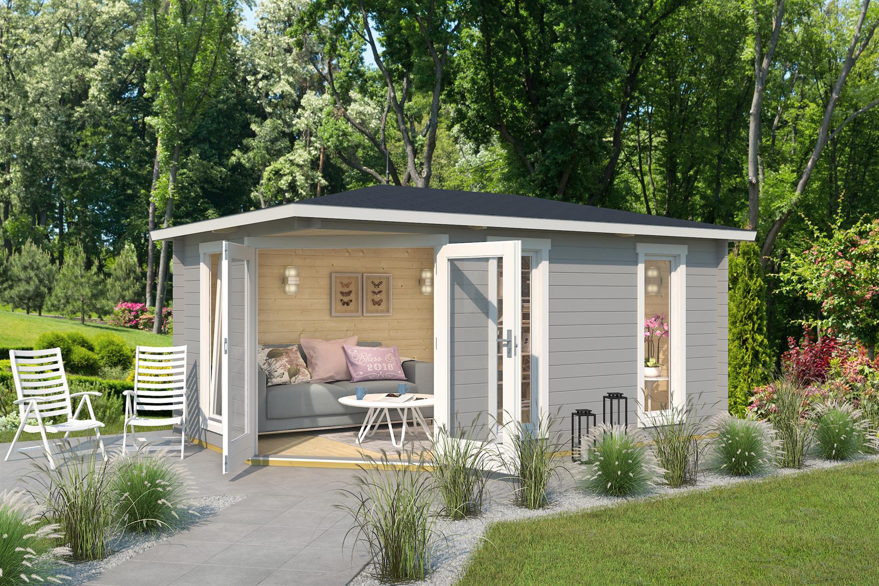 Lasita Maja Edinburgh 2 Gartenhaus Blockhaus 40 mm, 448x280, Lichtgrau Lasita Maja Edinburgh 2 Gartenhaus Blockhaus 40 mm, 448x280, Lichtgrau