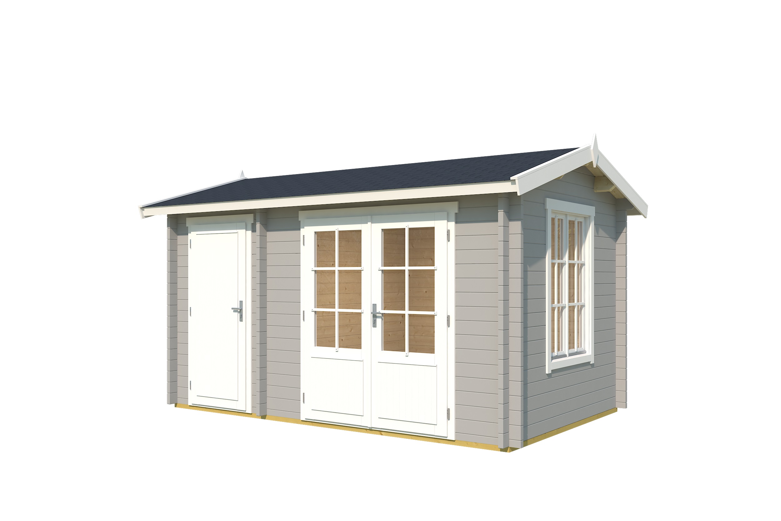 Lasita Maja Wrexham 1 Gartenhaus Blockhaus 44 mm 2-Raum, 390 x 240, Lichtgrau Lasita Maja Wrexham 1 Gartenhaus Blockhaus 44 mm 2-Raum, 390 x 240, Lichtgrau