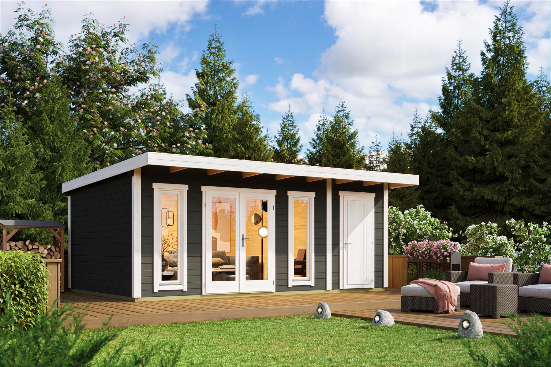 Lasita Maja Sicily 2 Gartenhaus Blockhaus 44 mm, 575x350, Carbongrau Lasita Maja Sicily 2 Gartenhaus Blockhaus 44 mm, 575x350, Carbongrau