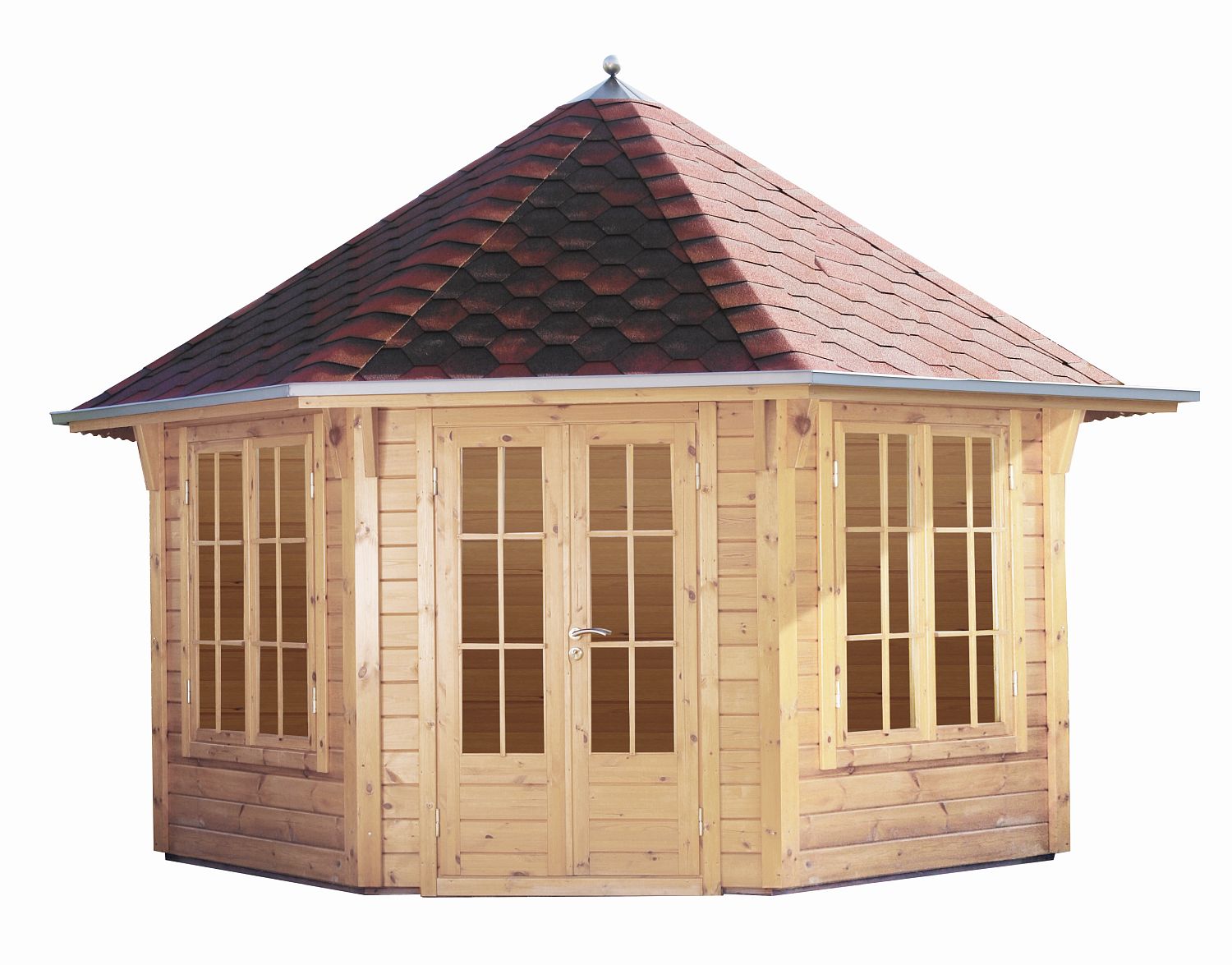 Wolff Finnhaus Pavillon Mads 4040 45 mit rot-schwarzen Dachschindeln - 400 x 400