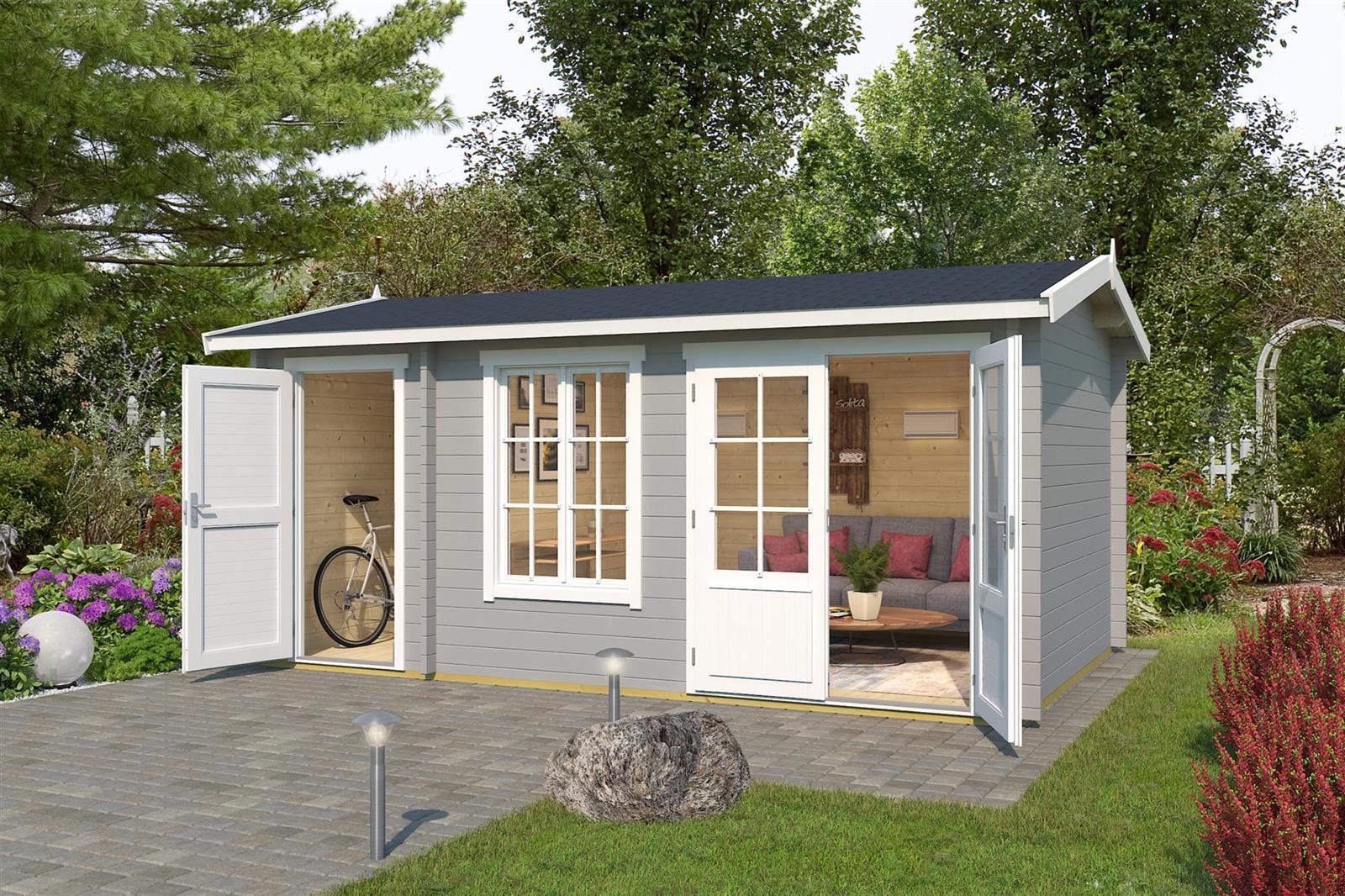 Lasita Maja Wrexham 2 Gartenhaus Blockhaus 44 mm, 485 x 300, Lichtgrau Lasita Maja Wrexham 2 Gartenhaus Blockhaus 44 mm, 485 x 300, Lichtgrau