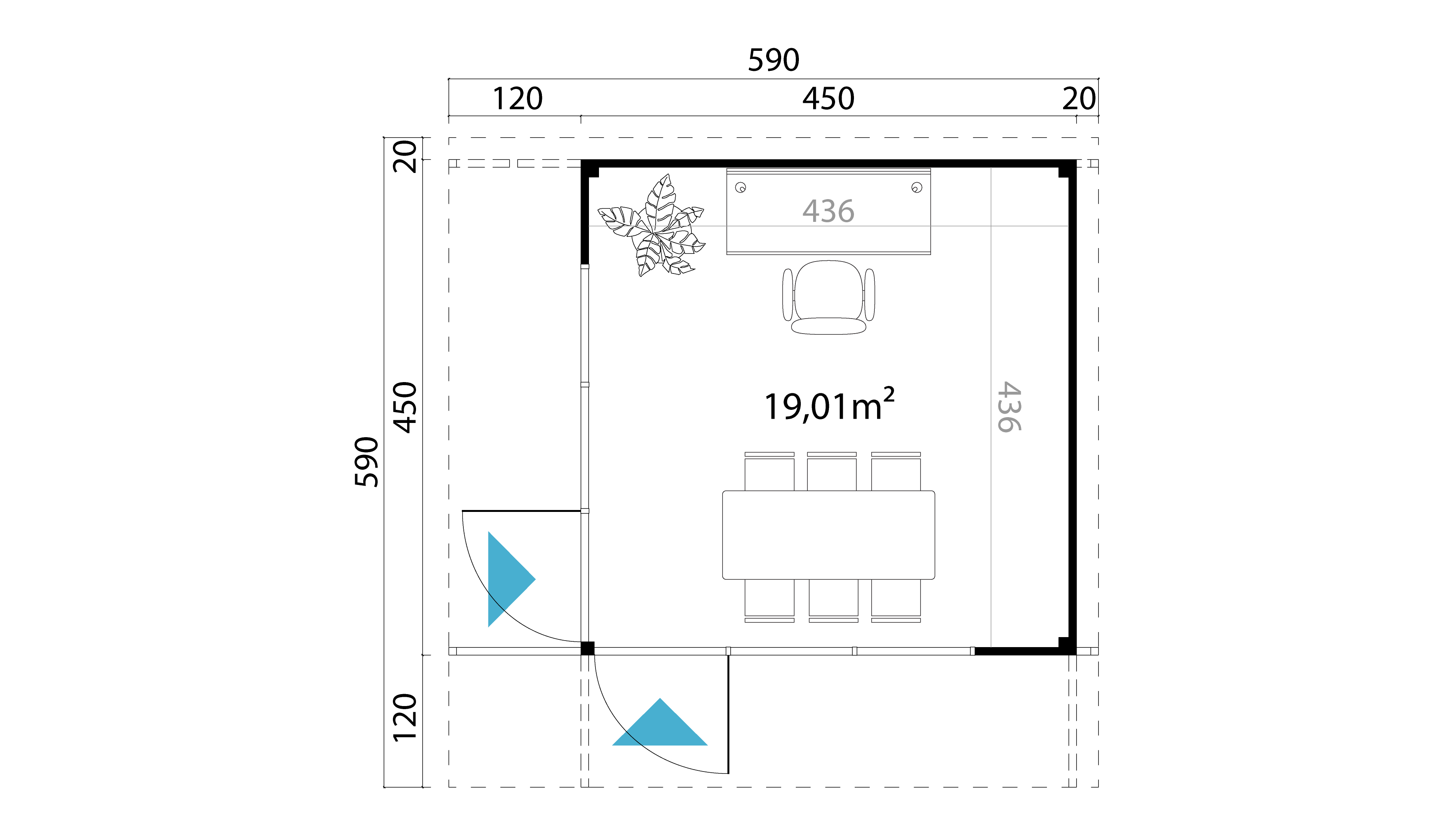 Lasita Maja Domeo 9 Gartenhaus Blockhaus 70 mm mit Überdachung, 450 x 450, Naturbelassen