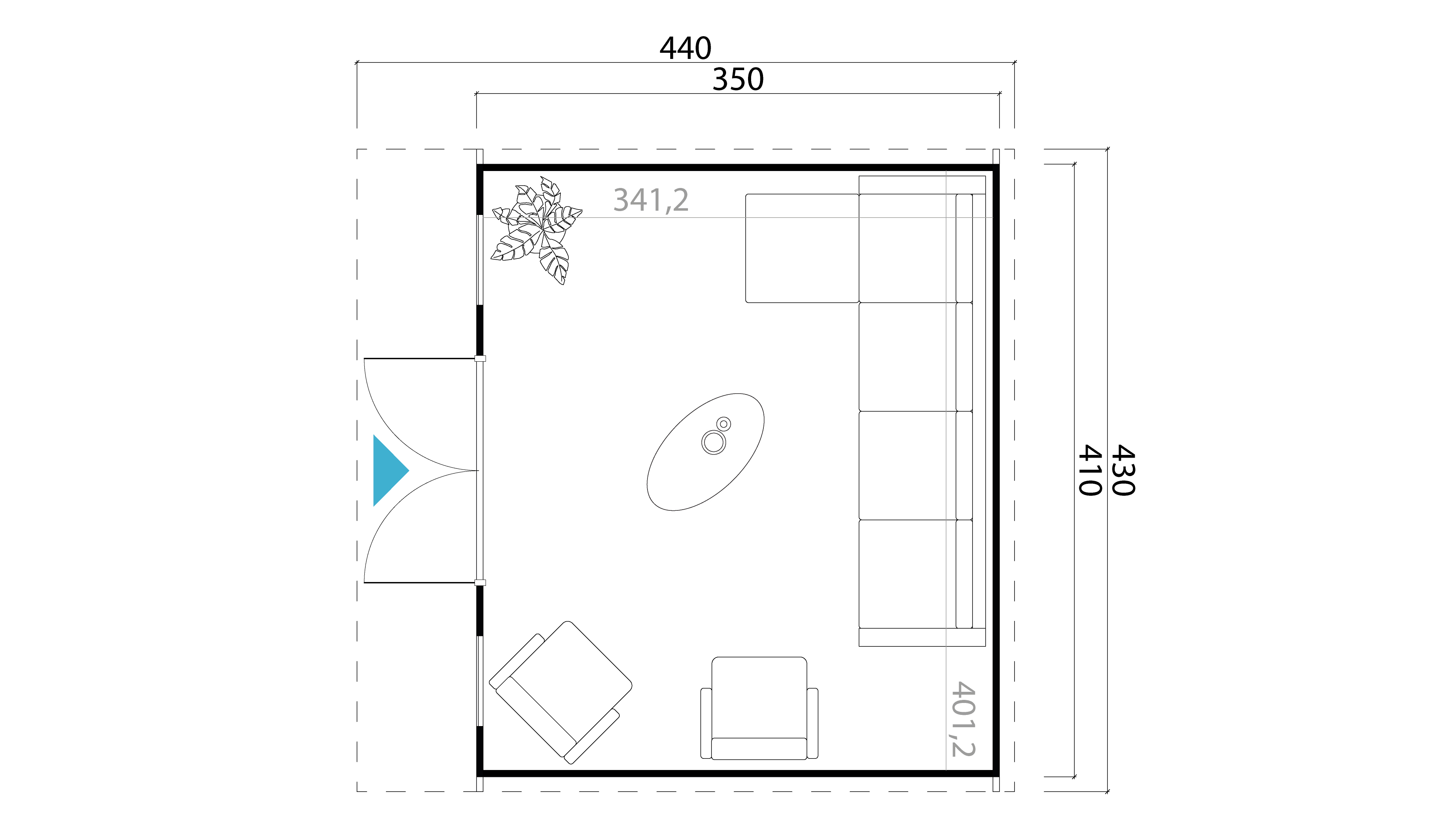 Lasita Maja Sicily 1 Gartenhaus Blockhaus 44 mm, 410x350, Naturbelassen