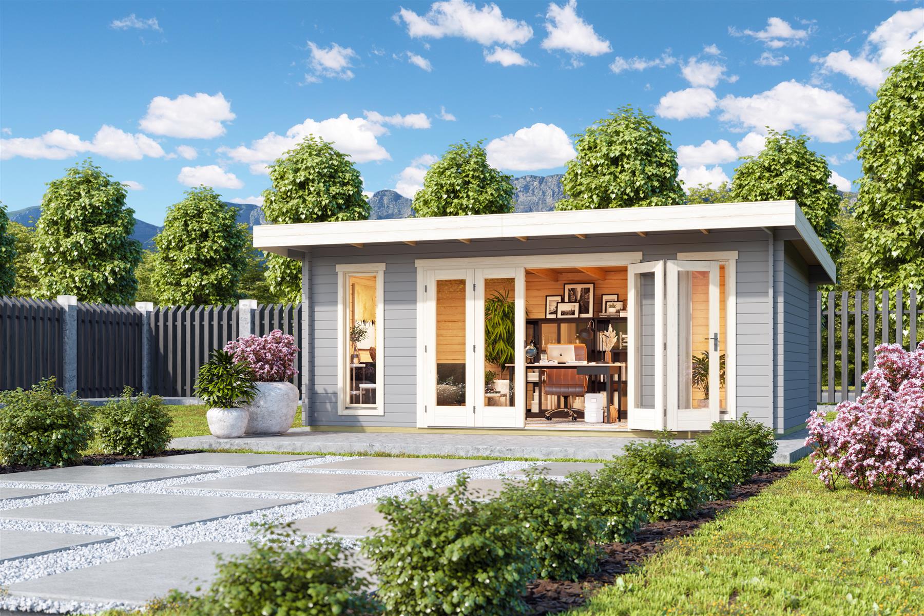 Lasita Maja Sussex 2 Gartenhaus Blockhaus 44 mm, 570 x 360, Lichtgrau Lasita Maja Sussex 2 Gartenhaus Blockhaus 44 mm, 570 x 360, Lichtgrau
