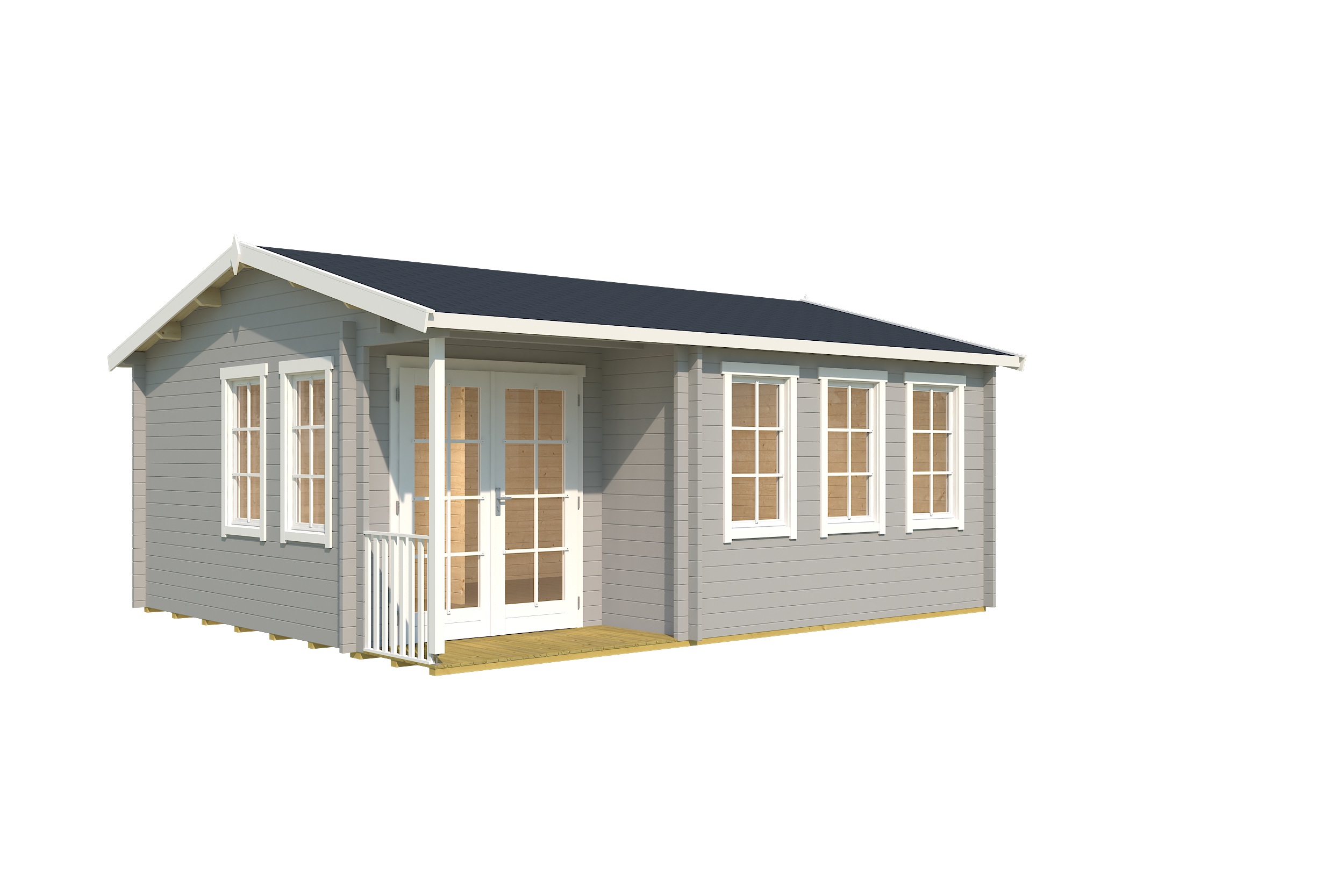 Lasita Maja Sri Lanka Set Silber Gartenhaus Blockhaus 44 mm mit 2-Raum und überdachte Terrasse, 560 x 480, Lichtgrau Lasita Maja Sri Lanka Set Silber Gartenhaus Blockhaus 44 mm mit 2-Raum und überdachte Terrasse, 560 x 480, Lichtgrau