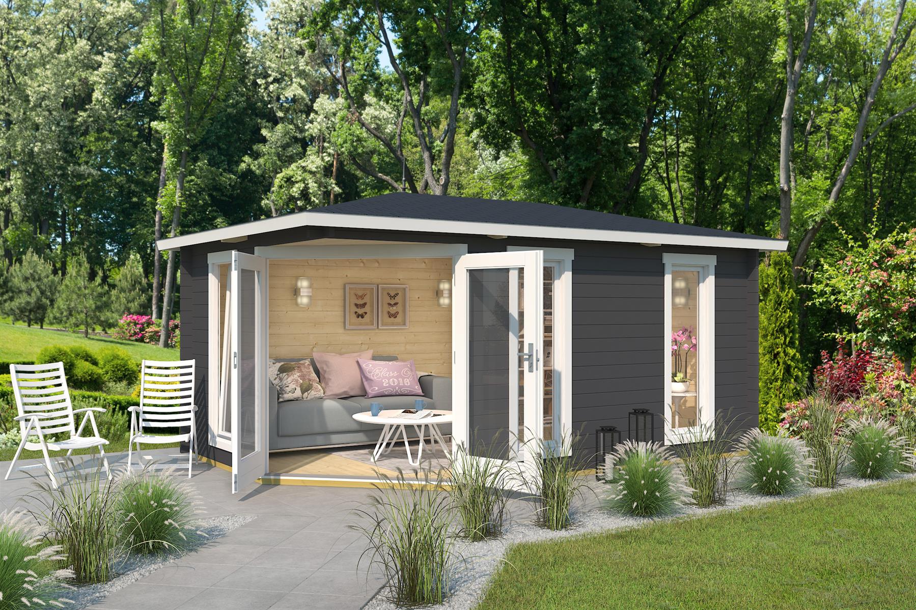 Lasita Maja Edinburgh 2 Gartenhaus Blockhaus 40 mm, 448x280, Carbongrau