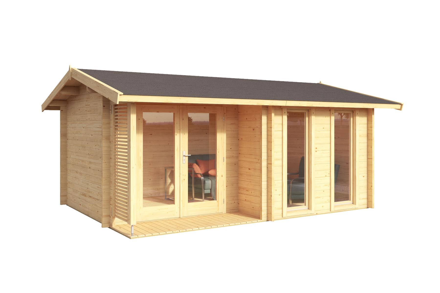 Lasita Maja Hampshire Gartenhaus Blockhaus 44 mm mit überdachte Terrasse, 420 x 300, Naturbelassen