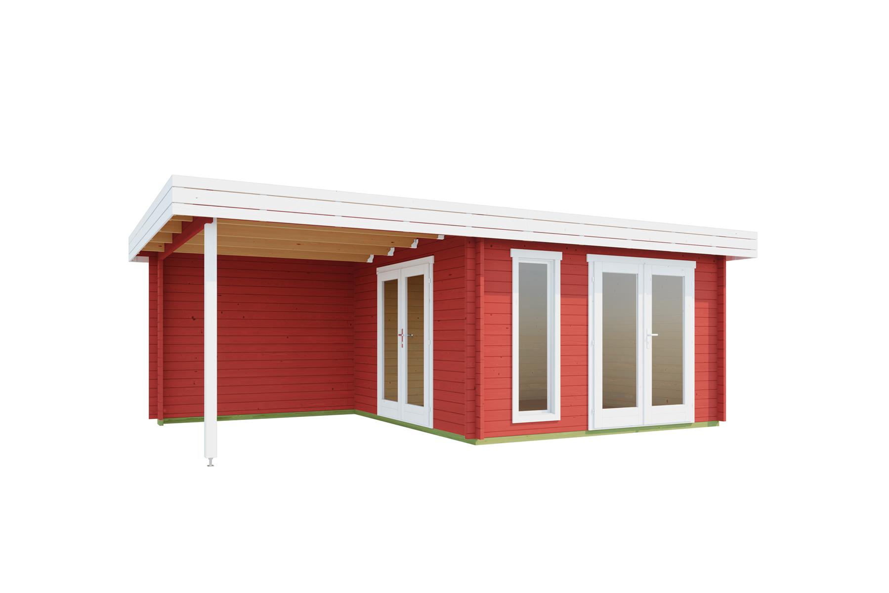 Lasita Maja Anders Gartenhaus Blockhaus 44mm mit Anbau, 360x360, Schwedenrot