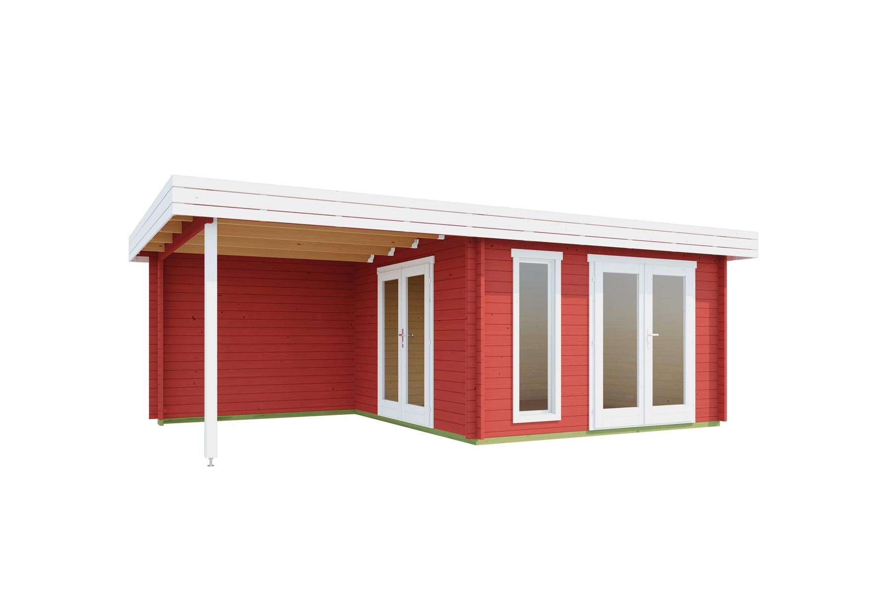 Lasita Maja Anders Gartenhaus Blockhaus 44mm mit Anbau, 360x360, Schwedenrot Lasita Maja Anders Gartenhaus Blockhaus 44mm mit Anbau, 360x360, Schwedenrot