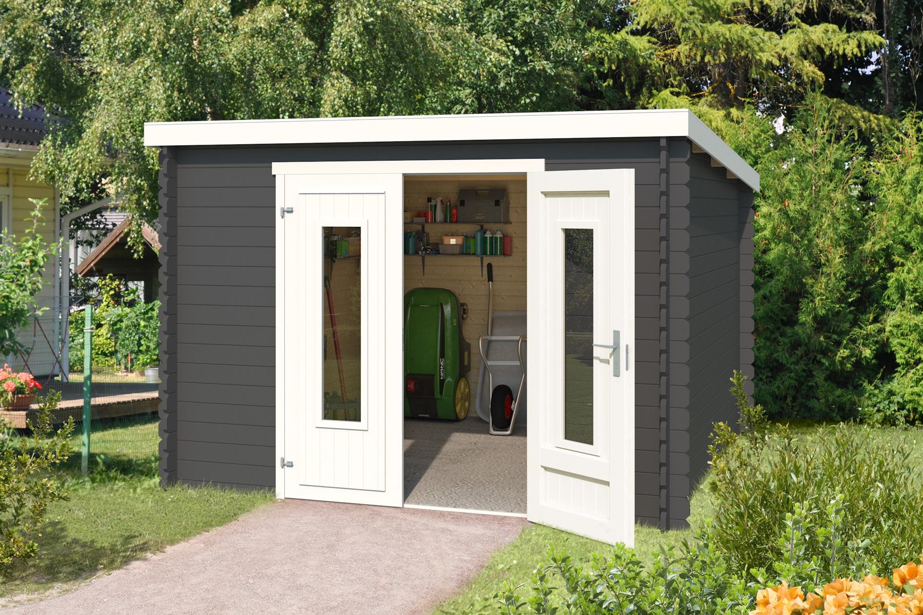 Lasita Maja Sacramento Holz-Gartenhaus Blockhaus 28mm, 292x292, Carbongrau