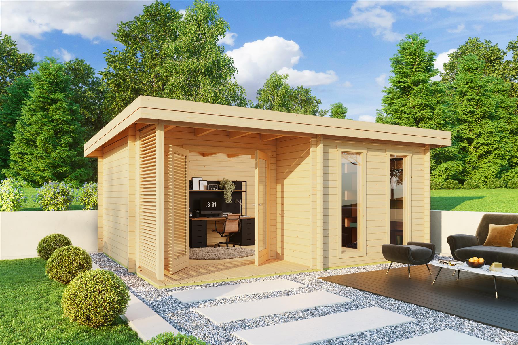 Lasita Maja Orkney Gartenhaus Blockhaus 44 mm mit überdachte Terrasse, 520 x 390, Naturbelassen Lasita Maja Orkney Gartenhaus Blockhaus 44 mm mit überdachte Terrasse, 520 x 390, Naturbelassen