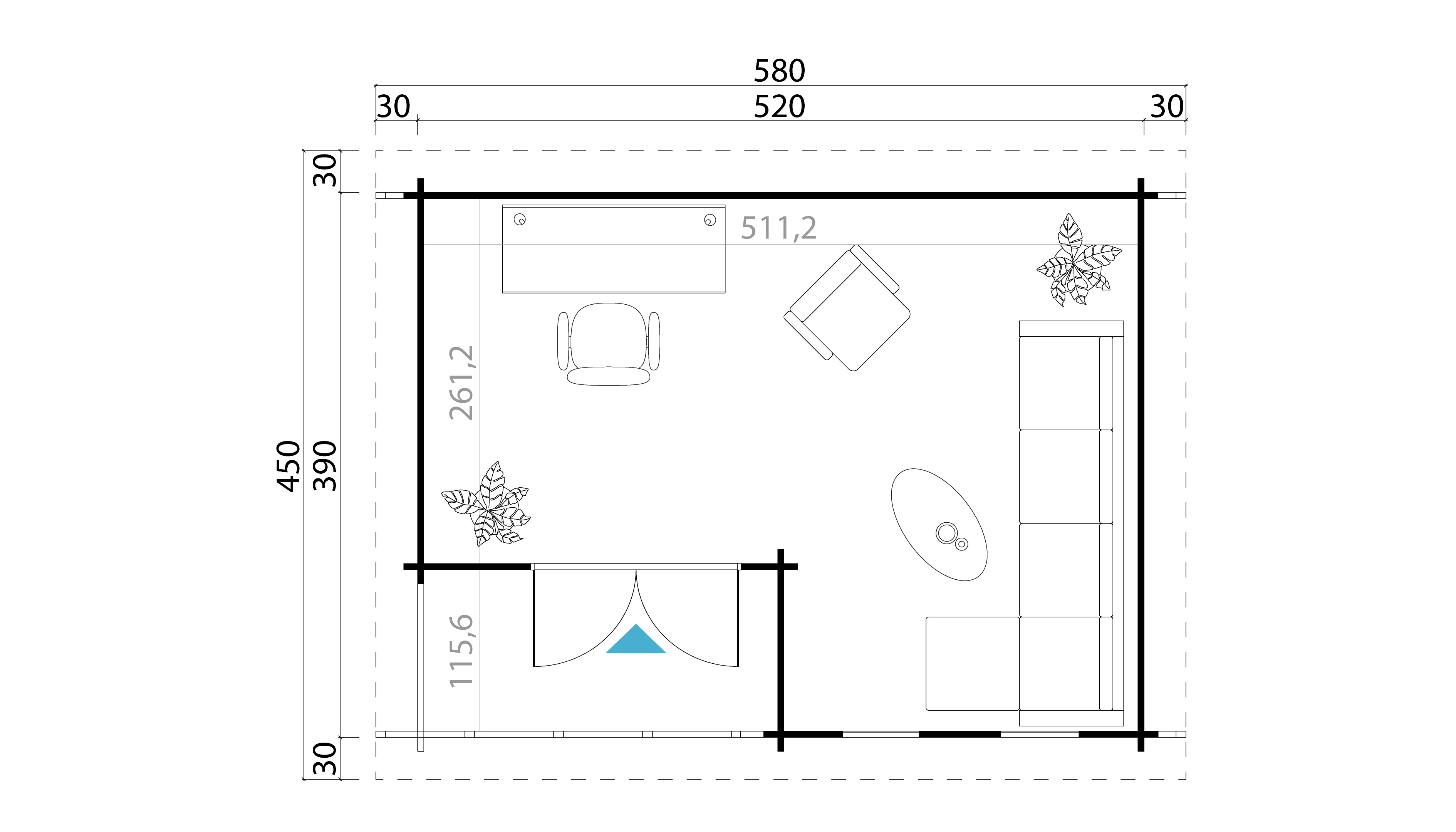 Lasita Maja Orkney Gartenhaus Blockhaus 44 mm mit überdachte Terrasse, 520 x 390, Carbongrau Lasita Maja Orkney Gartenhaus Blockhaus 44 mm mit überdachte Terrasse, 520 x 390, Carbongrau