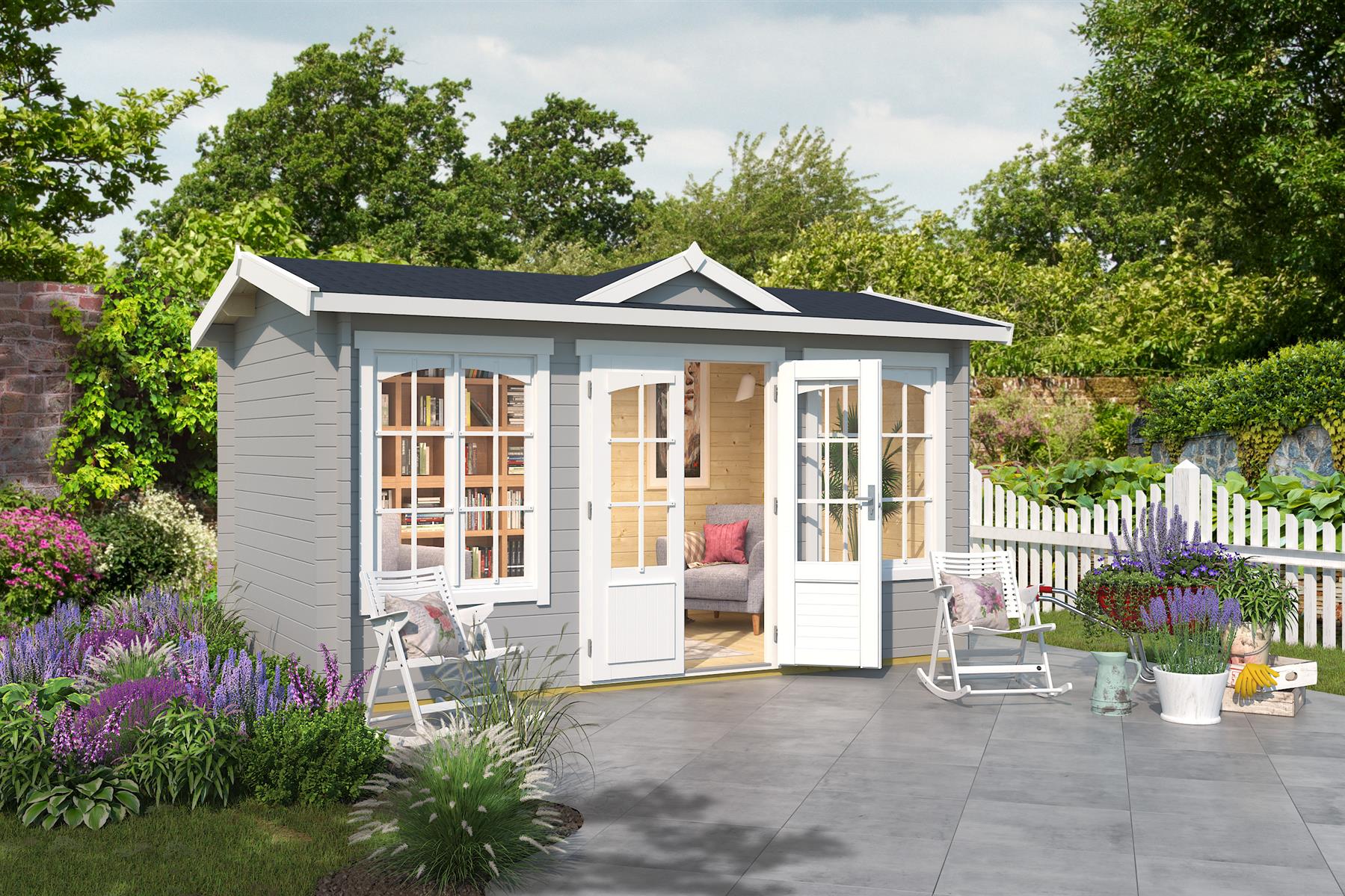 Lasita Maja Kensington Gartenhaus Blockhaus 44 mm, 400 x 250, Lichtgrau Lasita Maja Kensington Gartenhaus Blockhaus 44 mm, 400 x 250, Lichtgrau