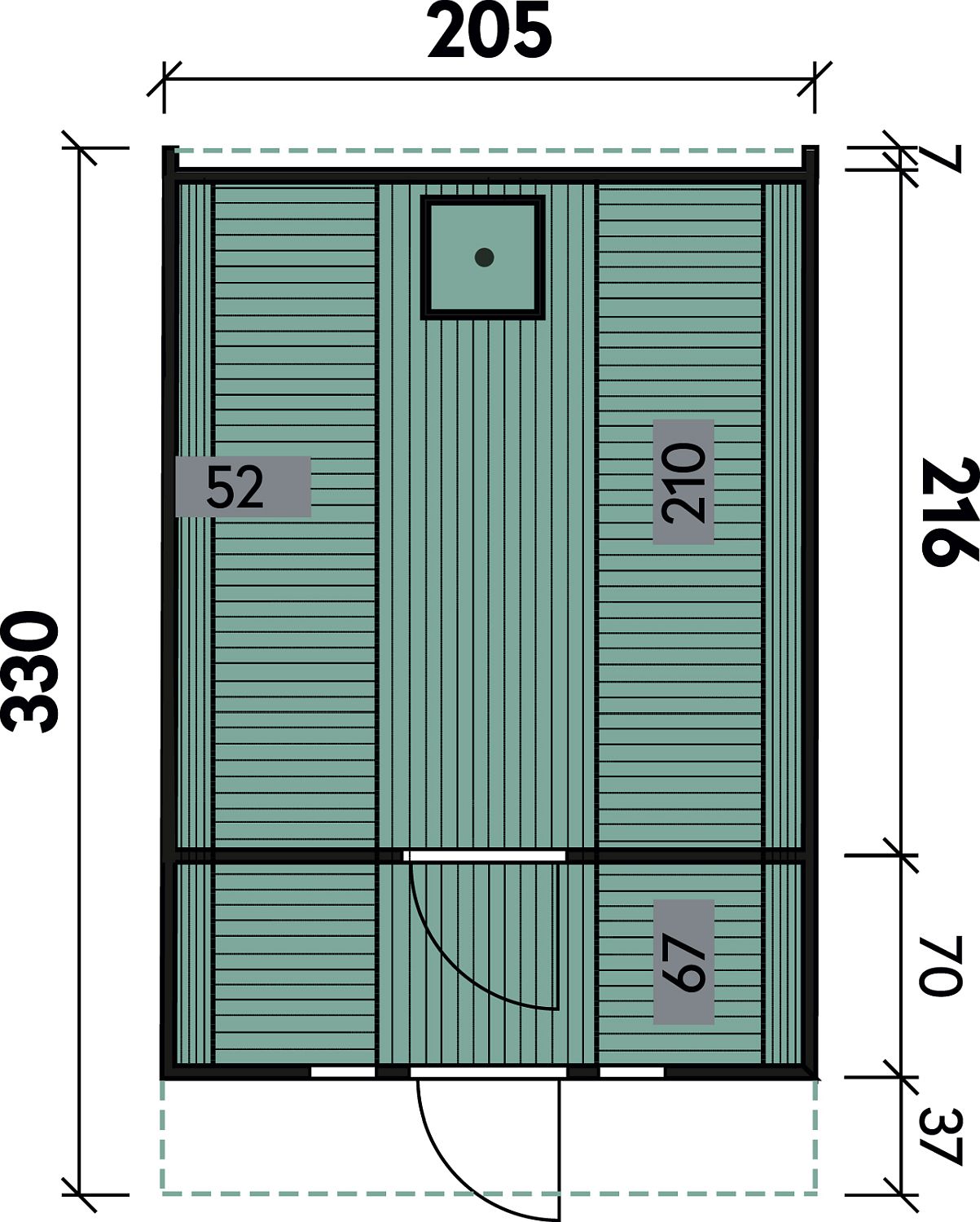 Saunafass Svea 2133 montiert mit schwarzen Dachschindeln - Ø205 x 330