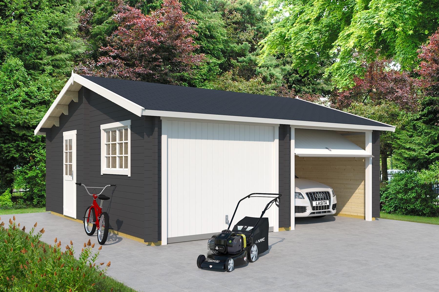 Lasita Maja Falkland Set mit Schwingtor Garage 44 mm, 575 x 575, Carbongrau Lasita Maja Falkland Set mit Schwingtor Garage 44 mm, 575 x 575, Carbongrau