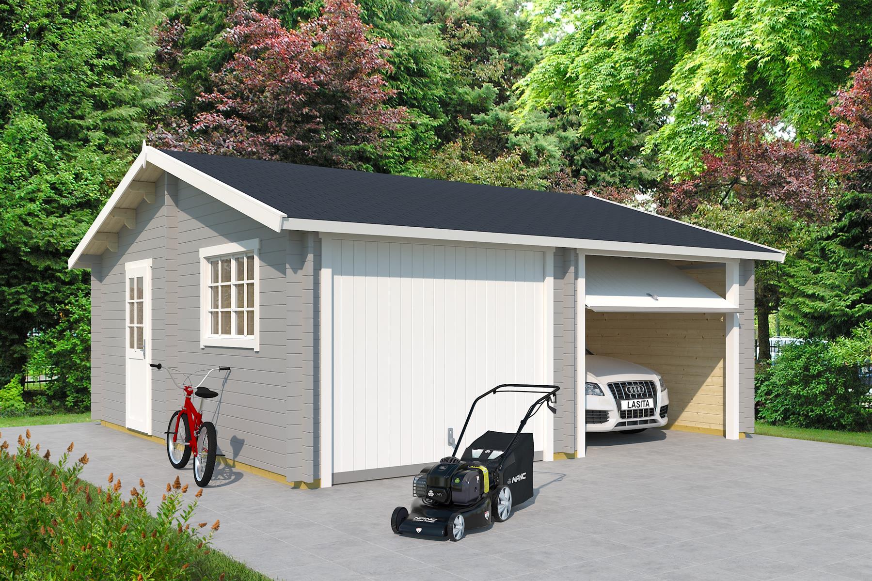 Lasita Maja Falkland Set mit Schwingtor Garage 44 mm, 575 x 575, Lichtgrau Lasita Maja Falkland Set mit Schwingtor Garage 44 mm, 575 x 575, Lichtgrau