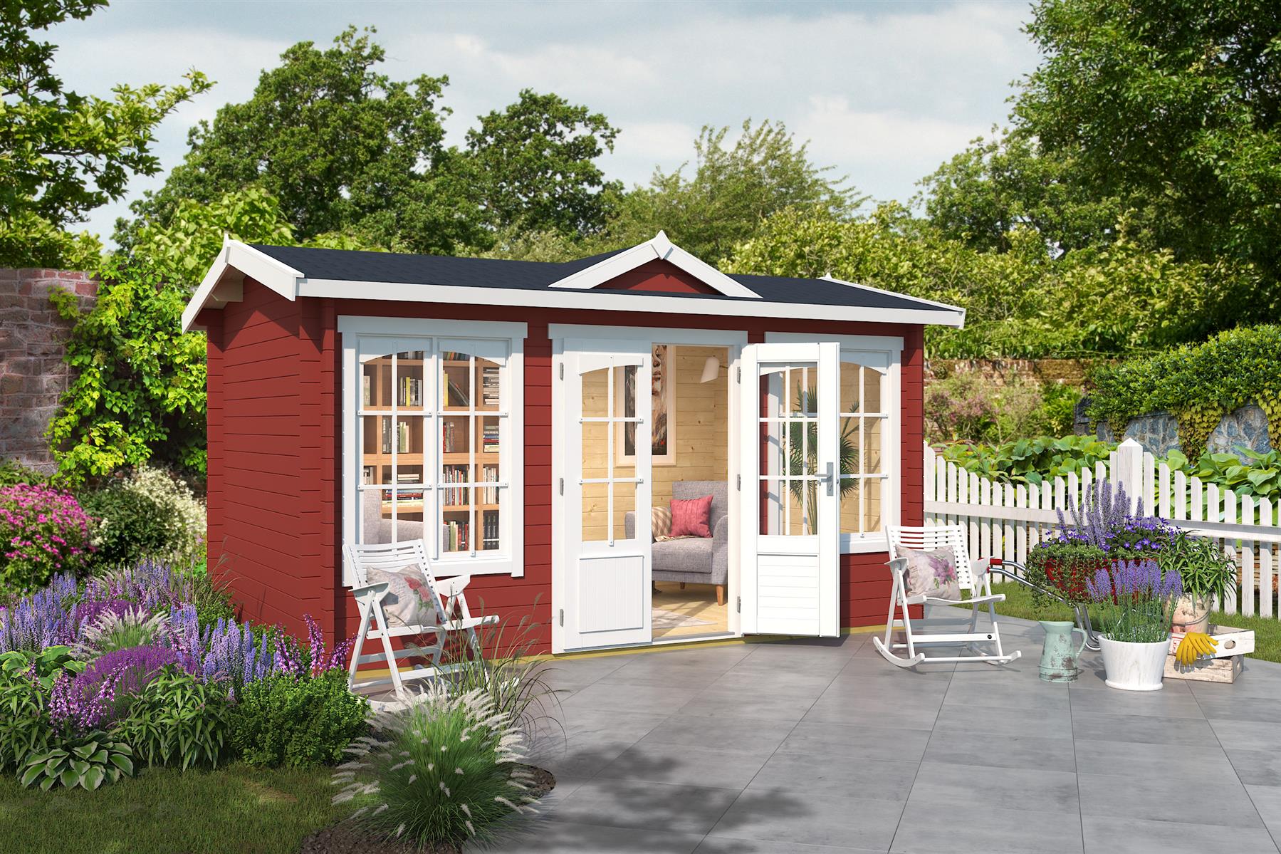 Lasita Maja Kensington Gartenhaus Blockhaus 44 mm, 400 x 250, Schwedenrot