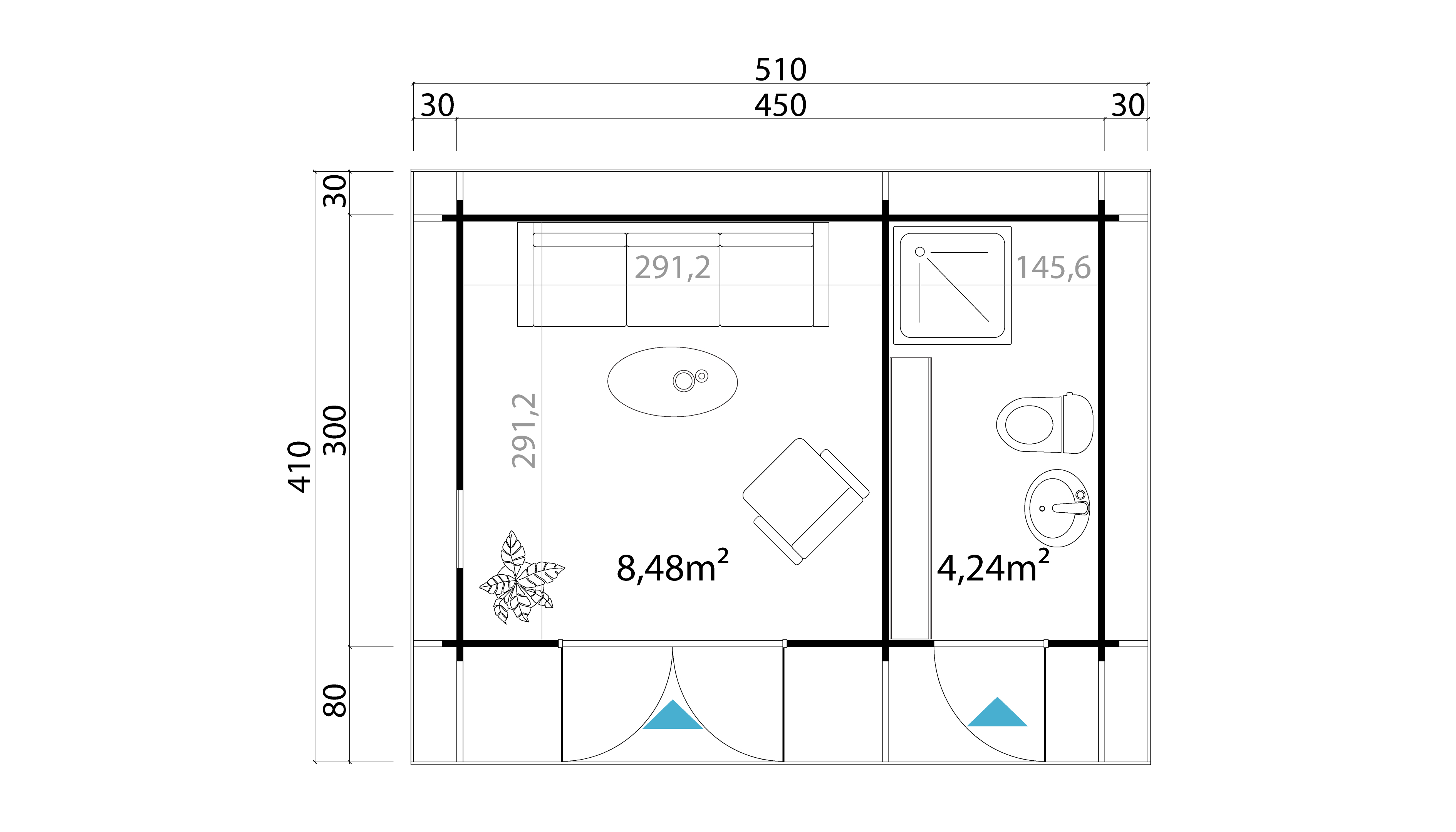 Lasita Maja Chameleon 44 Gartenhaus Blockhaus 44 mm 2-Raum, 450 x 300, Naturbelassen