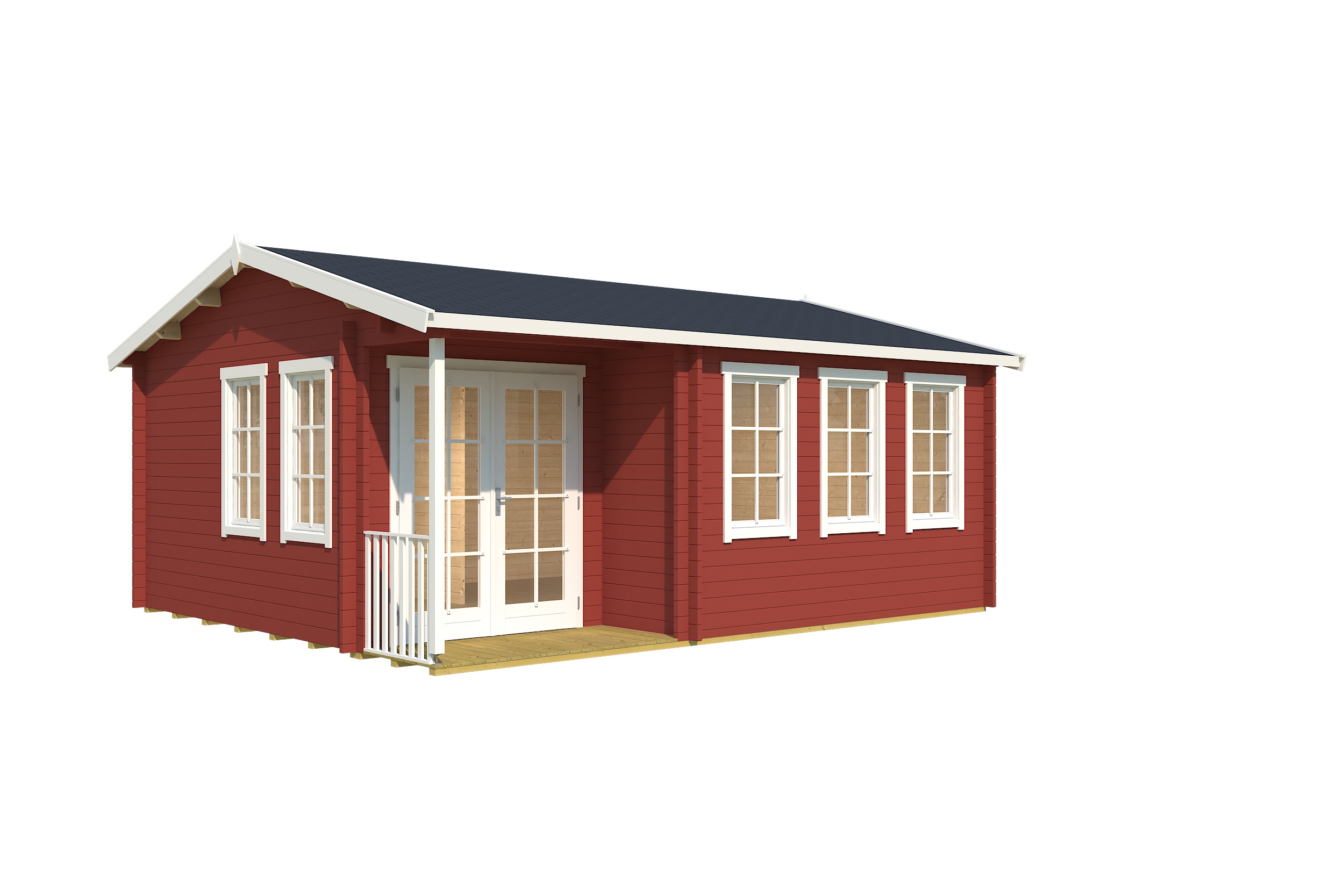 Lasita Maja Sri Lanka Set Gold Gartenhaus Blockhaus 44 mm mit 2-Raum und überdachte Terrasse, 560 x 480, Schwedenrot