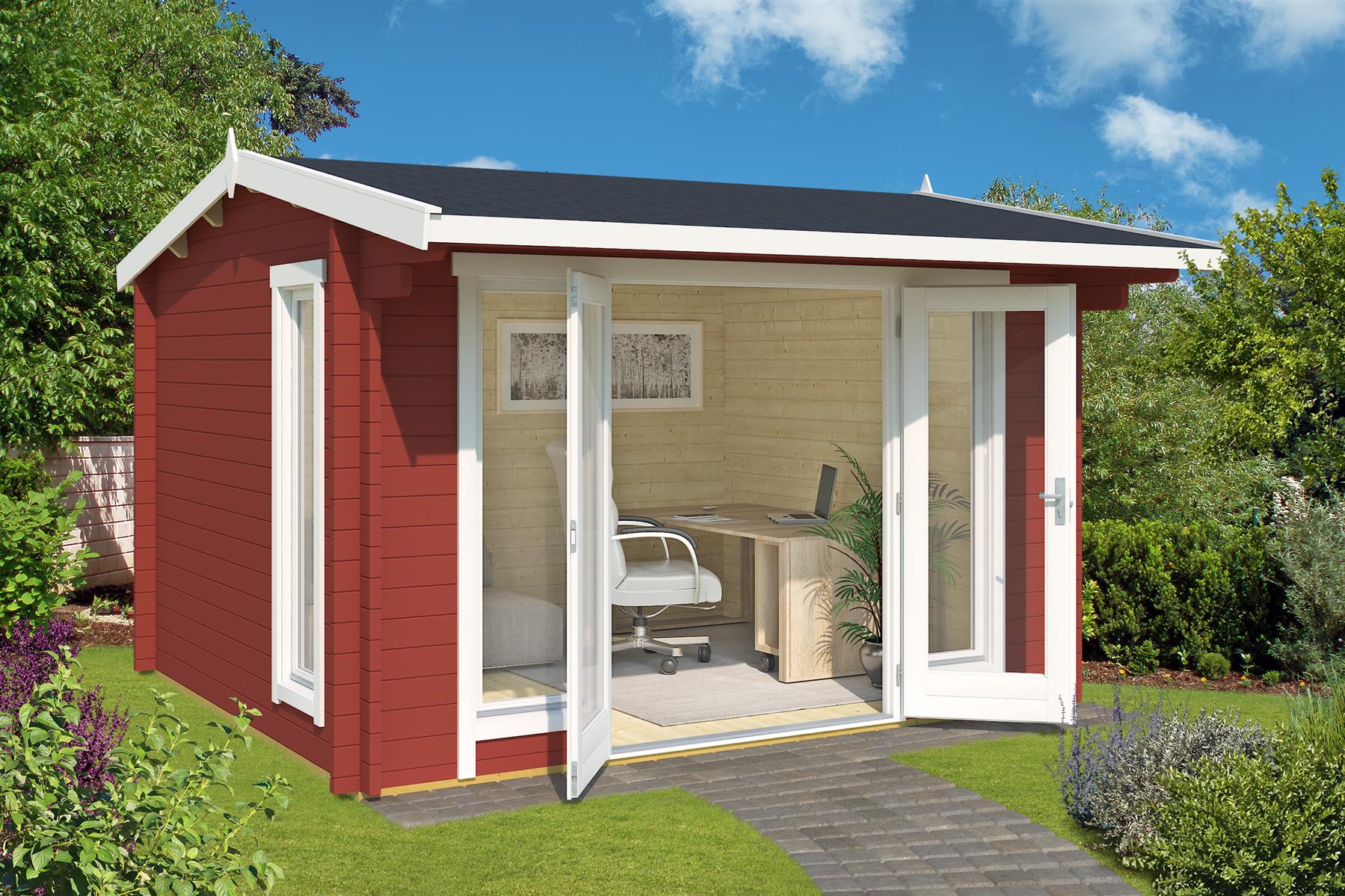 Lasita Maja Jubilee 44 Gartenhaus Blockhaus 44 mm mit Vordach, 350 x 300, Schwedenrot Lasita Maja Jubilee 44 Gartenhaus Blockhaus 44 mm mit Vordach, 350 x 300, Schwedenrot
