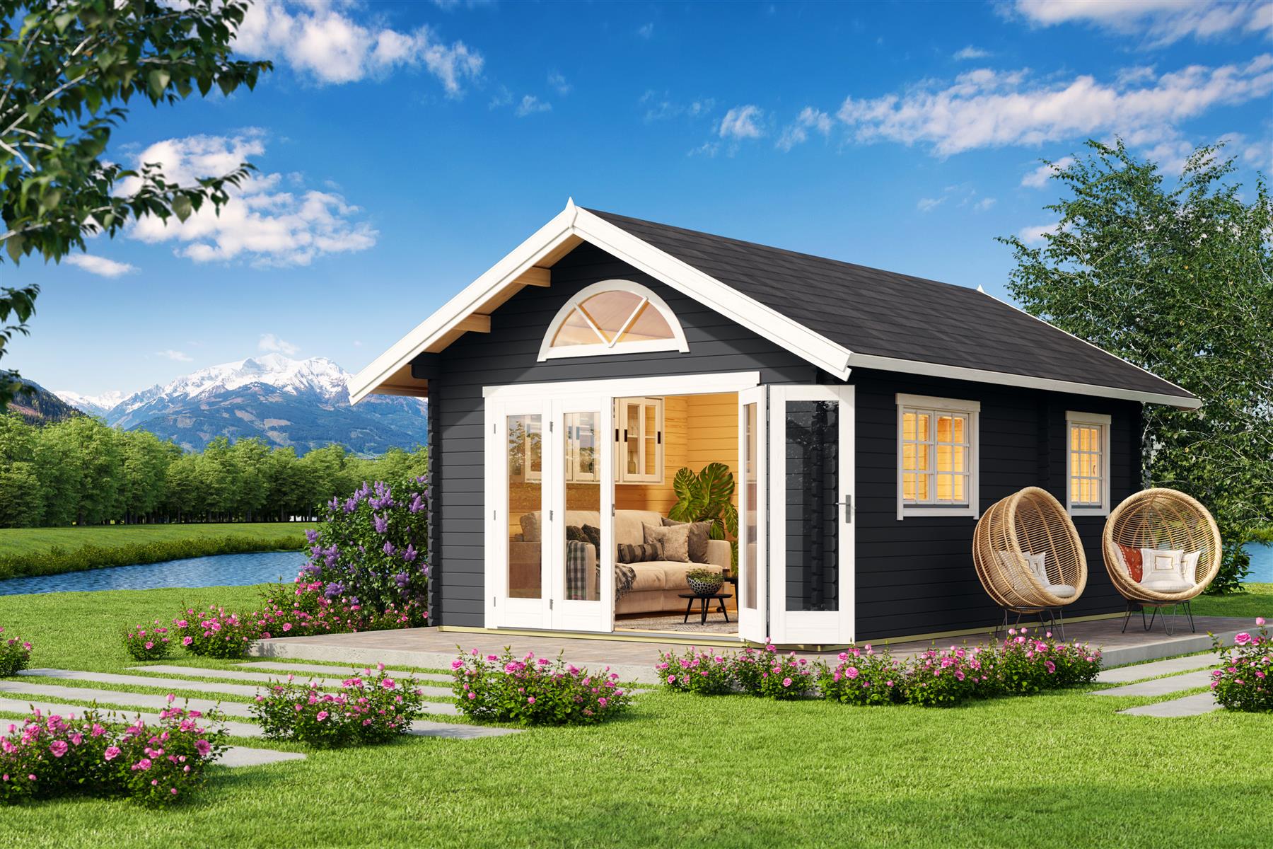 Lasita Maja Caroline 2.3 Gartenhaus Blockhaus 40 mm 3-Raum und Schlafboden, 390 x 575, Carbongrau Lasita Maja Caroline 2.3 Gartenhaus Blockhaus 40 mm 3-Raum und Schlafboden, 390 x 575, Carbongrau