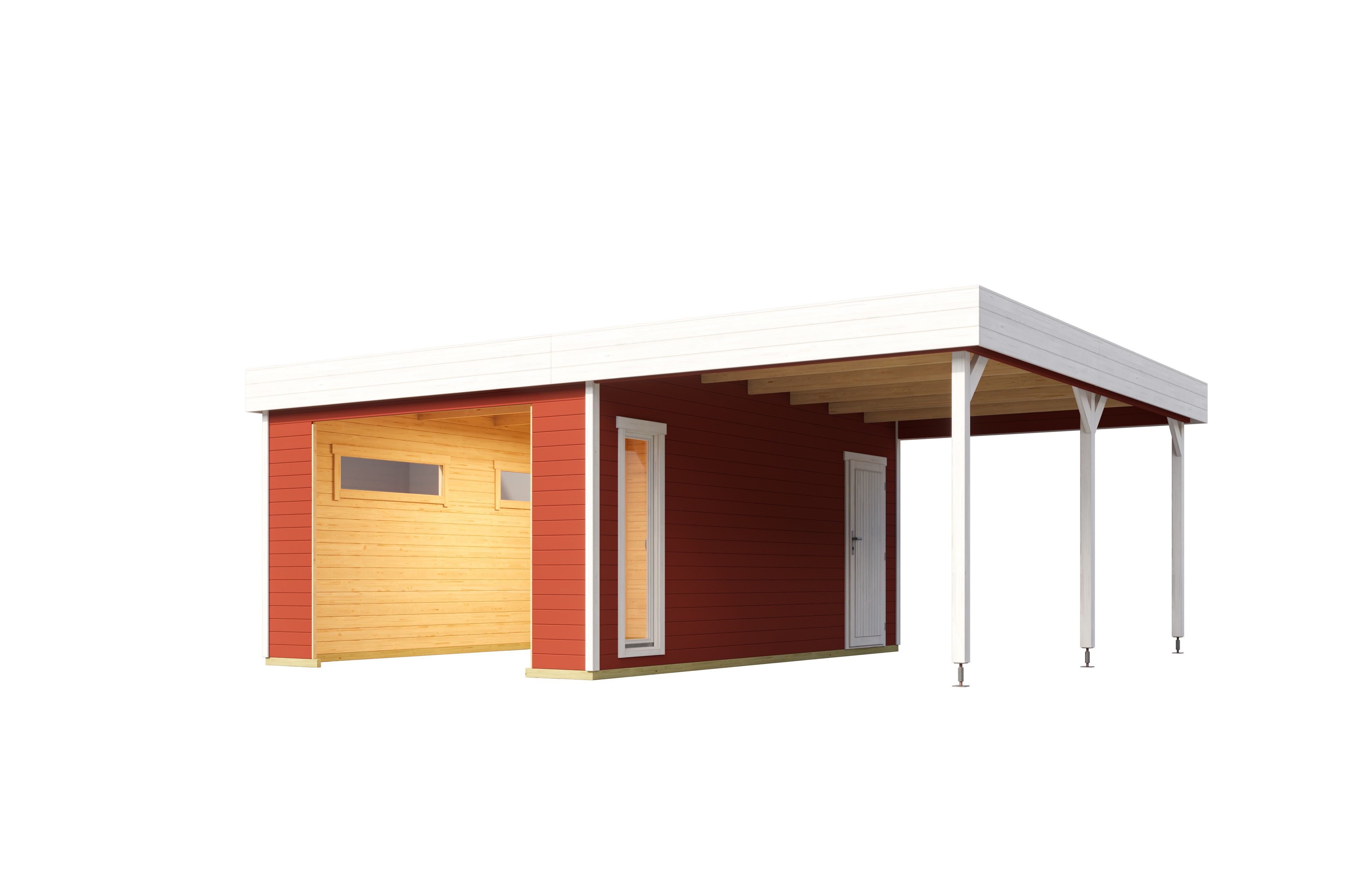 Lasita Maja Bahamas Garage 44mm mit Dachanbau, 660 x 540, Schwedenrot Lasita Maja Bahamas Garage 44mm mit Dachanbau, 660 x 540, Schwedenrot