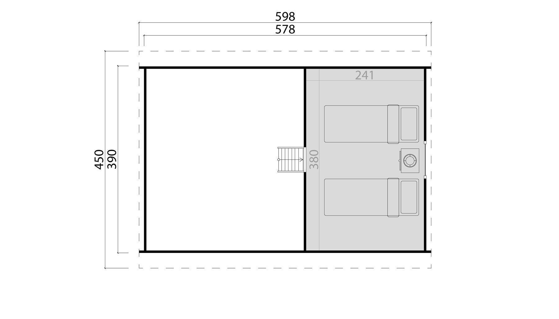 Lasita Maja Murano 3 Set Gartenhaus Blockhaus 44mm, mit Schlafboden, Fundamentmass 578x390, Lichtgrau