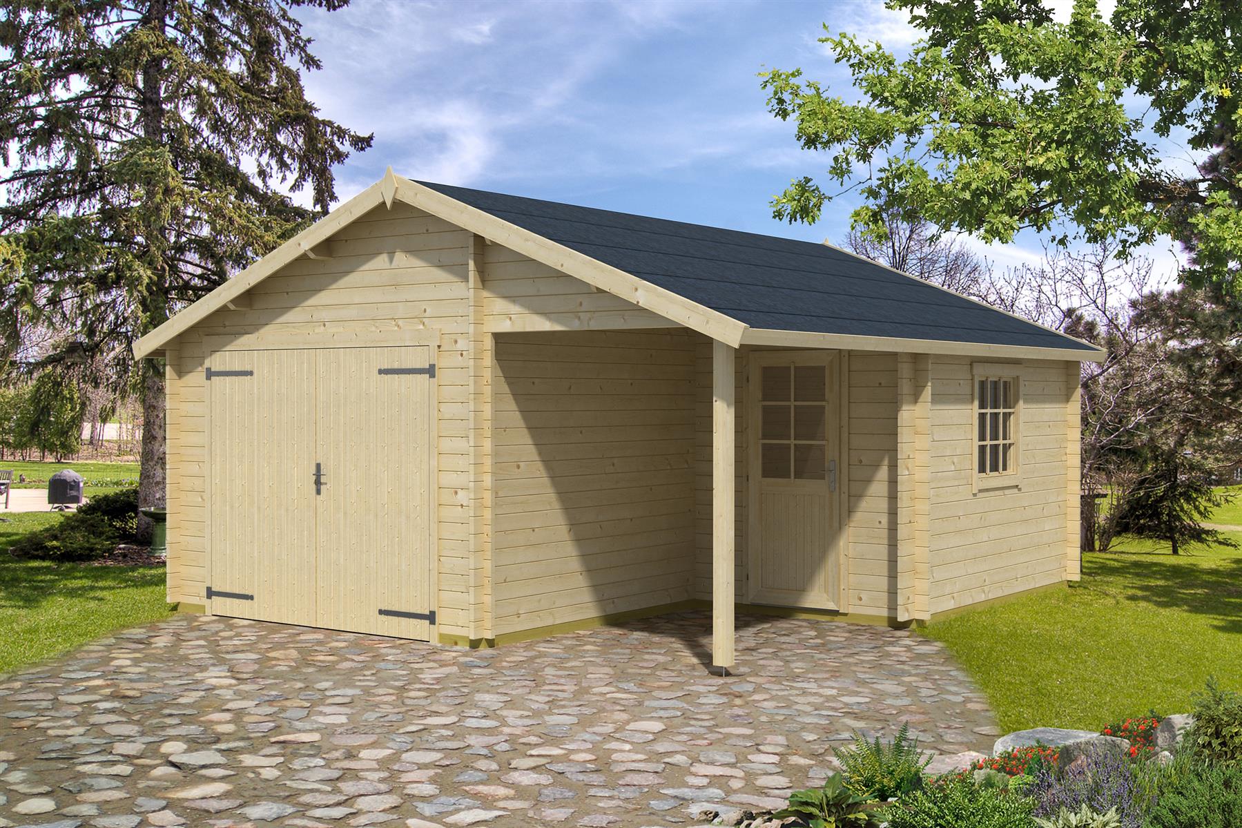 Lasita Maja Nevis Set mit Holztor Garage 44 mm, 500 x 550, Naturbelassen Lasita Maja Nevis Set mit Holztor Garage 44 mm, 500 x 550, Naturbelassen